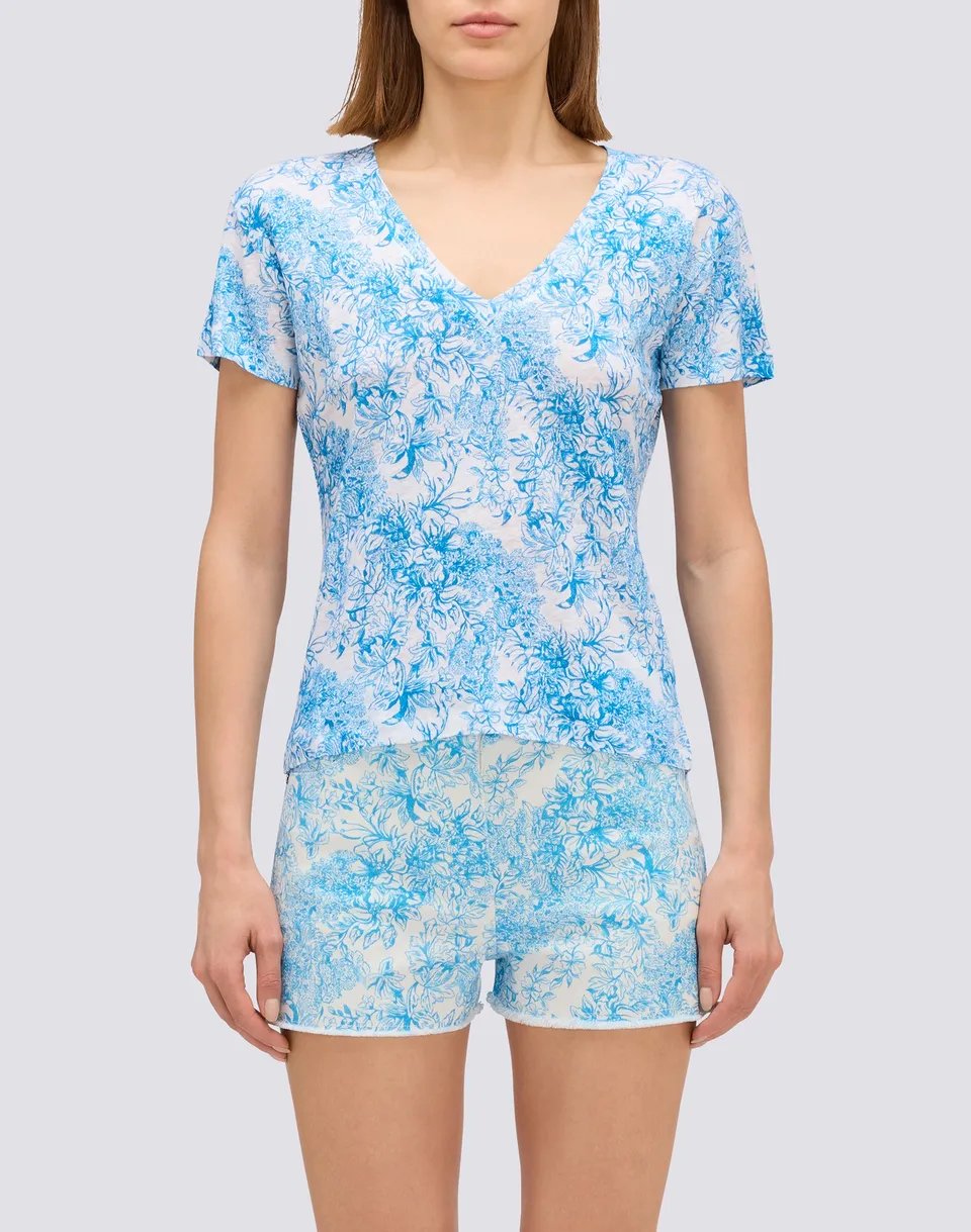 sundek-t-shirt-donna-mezze-maniche-in-lino-stampa-fleur-de-joie image 1