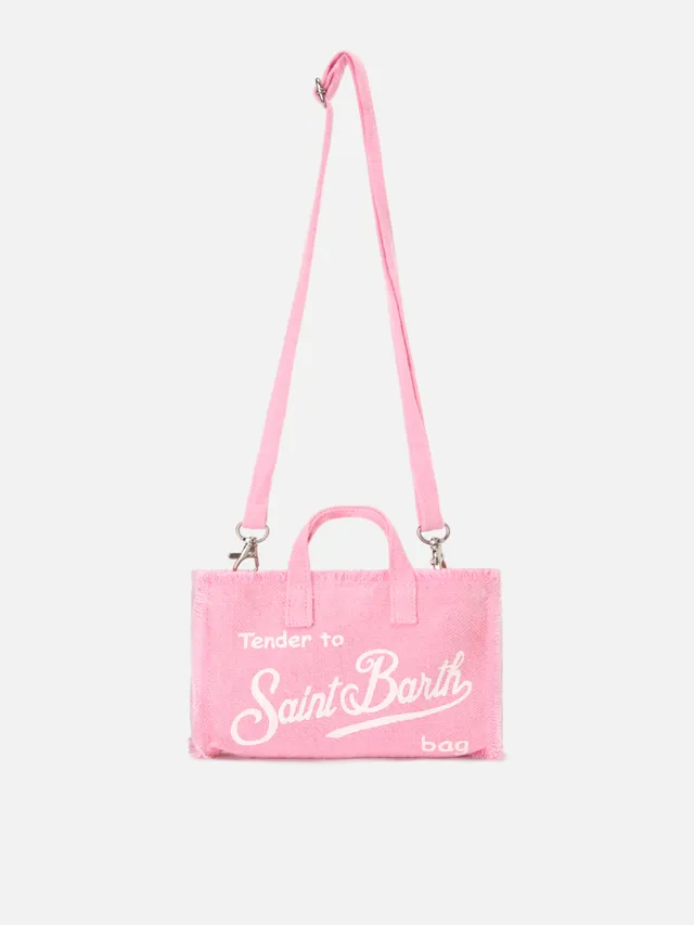 mc2-saint-barth-phone-micro-borsa-mini-in-lino-rosa-con-logo-a-contrasto image 1
