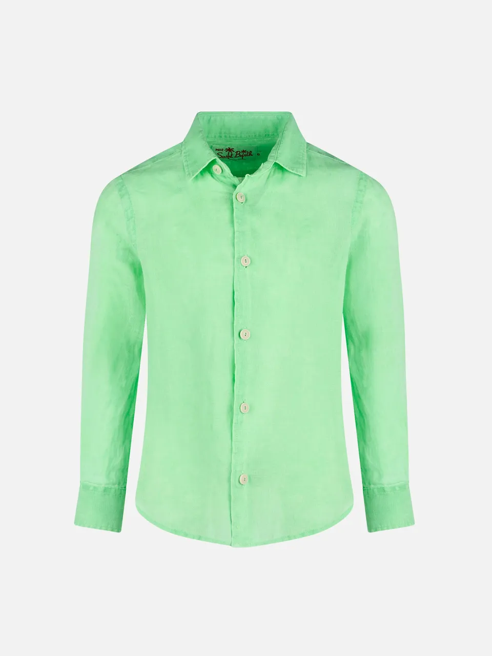 mc2-saint-barth-camicia-bambino-in-lino-verde-fluo-acqua image 1