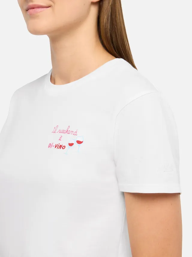 mc2-saint-barth-emilie-t-shirt-donna-cotone-bianca-ricamo-il-week-end-di-vino image 1