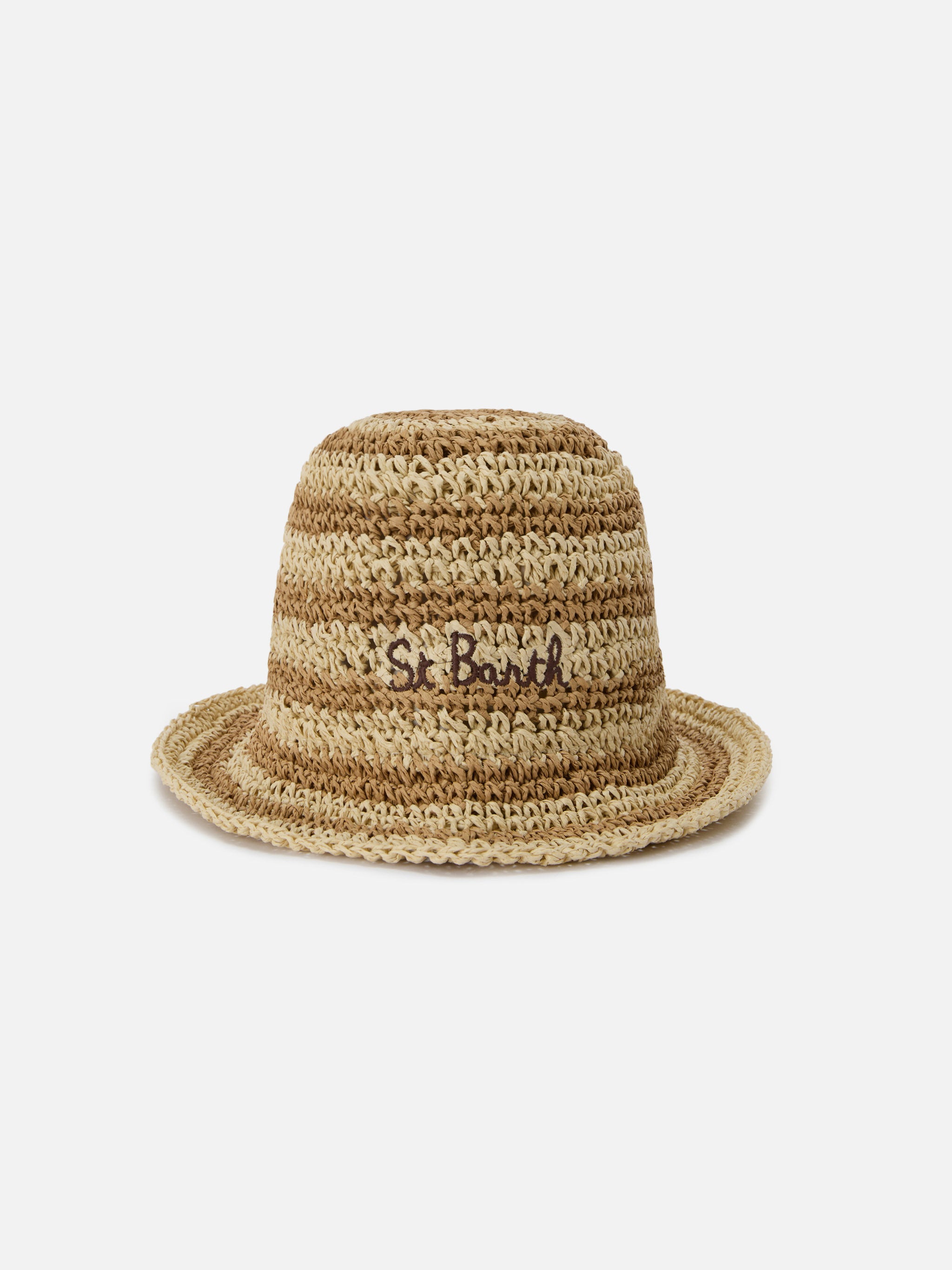 mc2-saint-barth-polly-bucket-hat-donna-beige-bianco-righe-logo-ricamato image 1