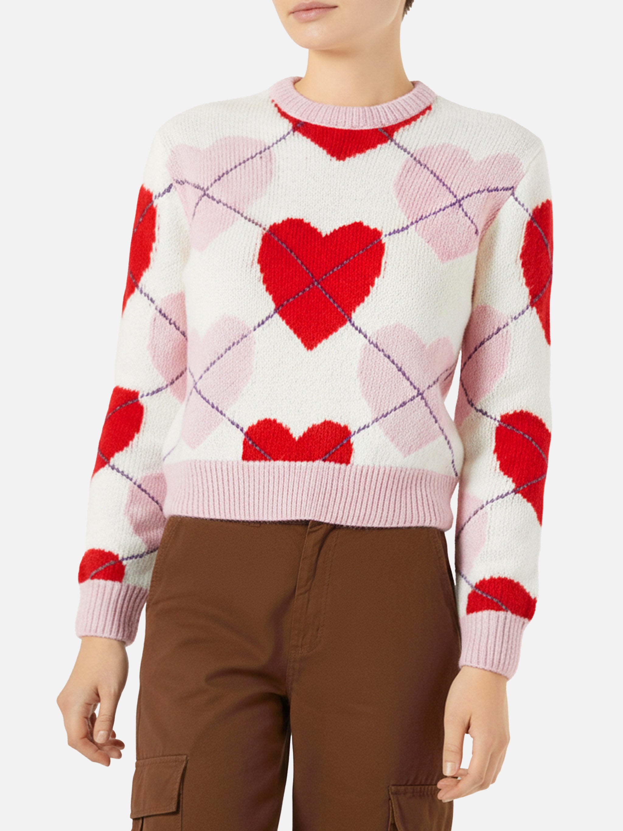 mc2-saint-barth-new-queen-crop-soft-maglione-donna-argyle-cuori-rosa-rosso image 1