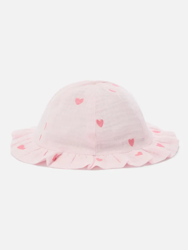 mc2-saint-barth-doremi-cappellino-da-sole-bambina-in-mussola-rosa-con-ricamo-cuo image 1