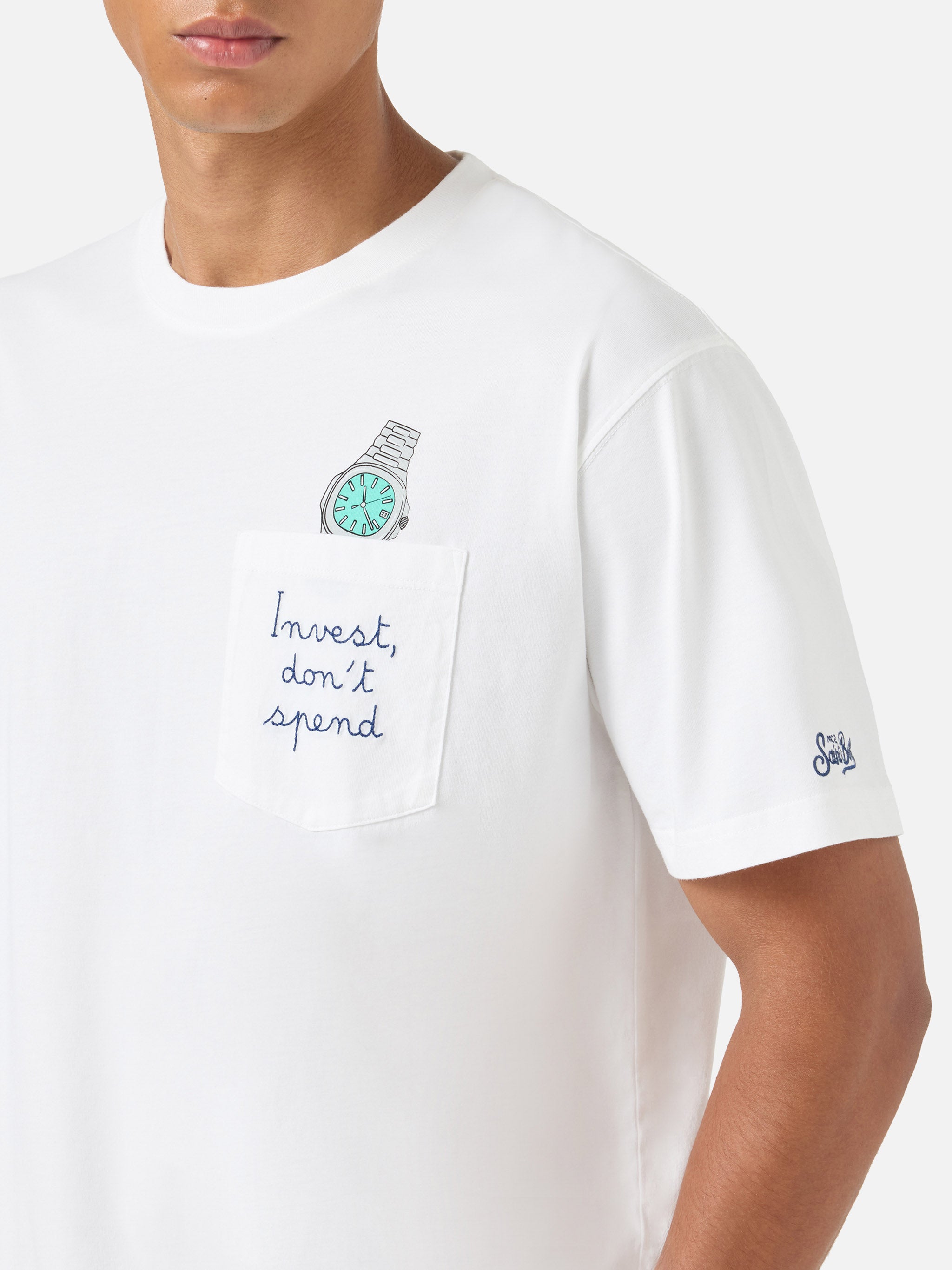 mc2-saint-barth-t-shirt-austin-bianca-in-puro-cotone-con-ricamo-orologio-invest- image 3
