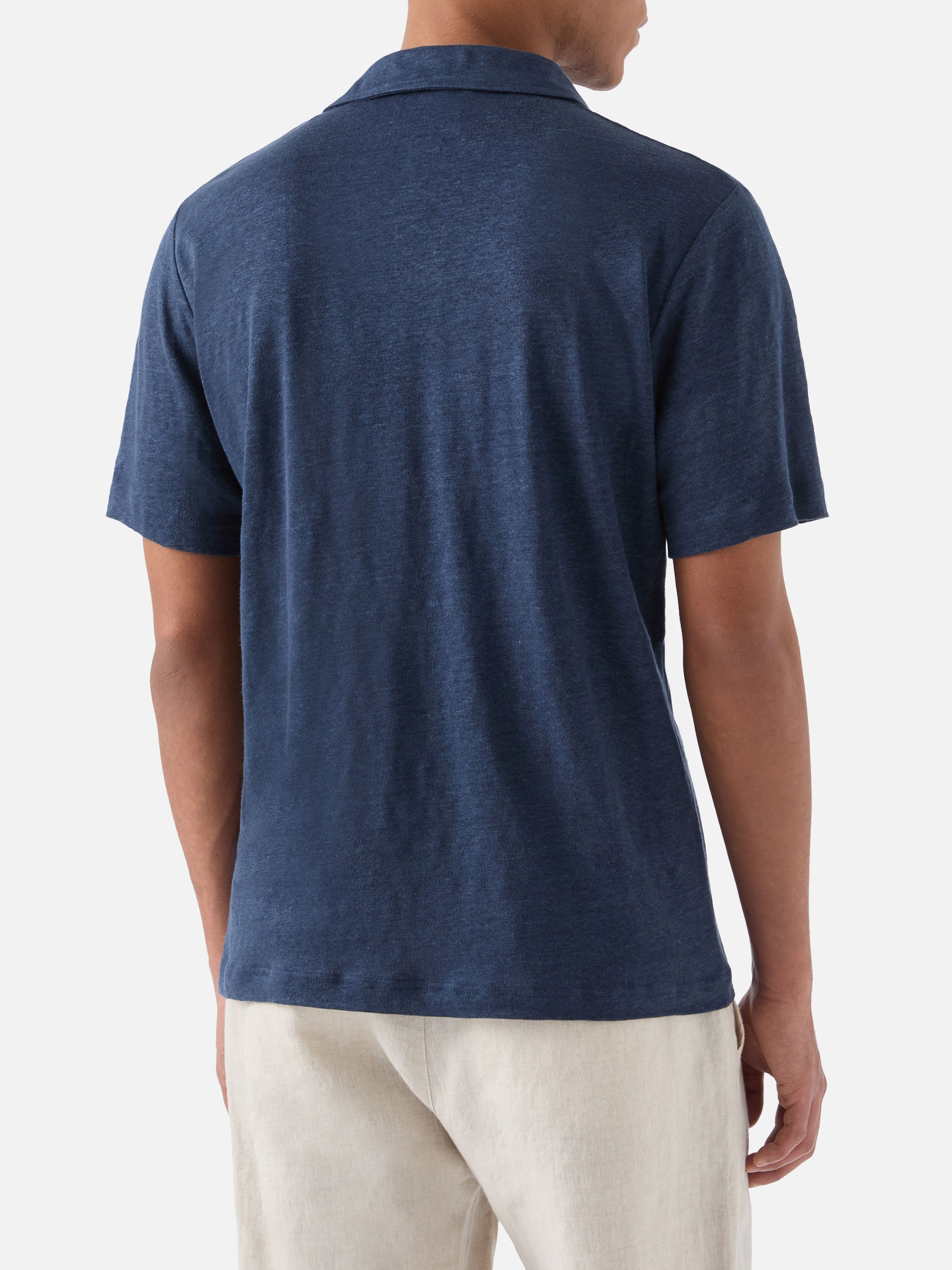 polo-fraser-mc2-saint-barth-in-puro-lino-blu-navy-con-collo-polo-senza-bottoni image 3