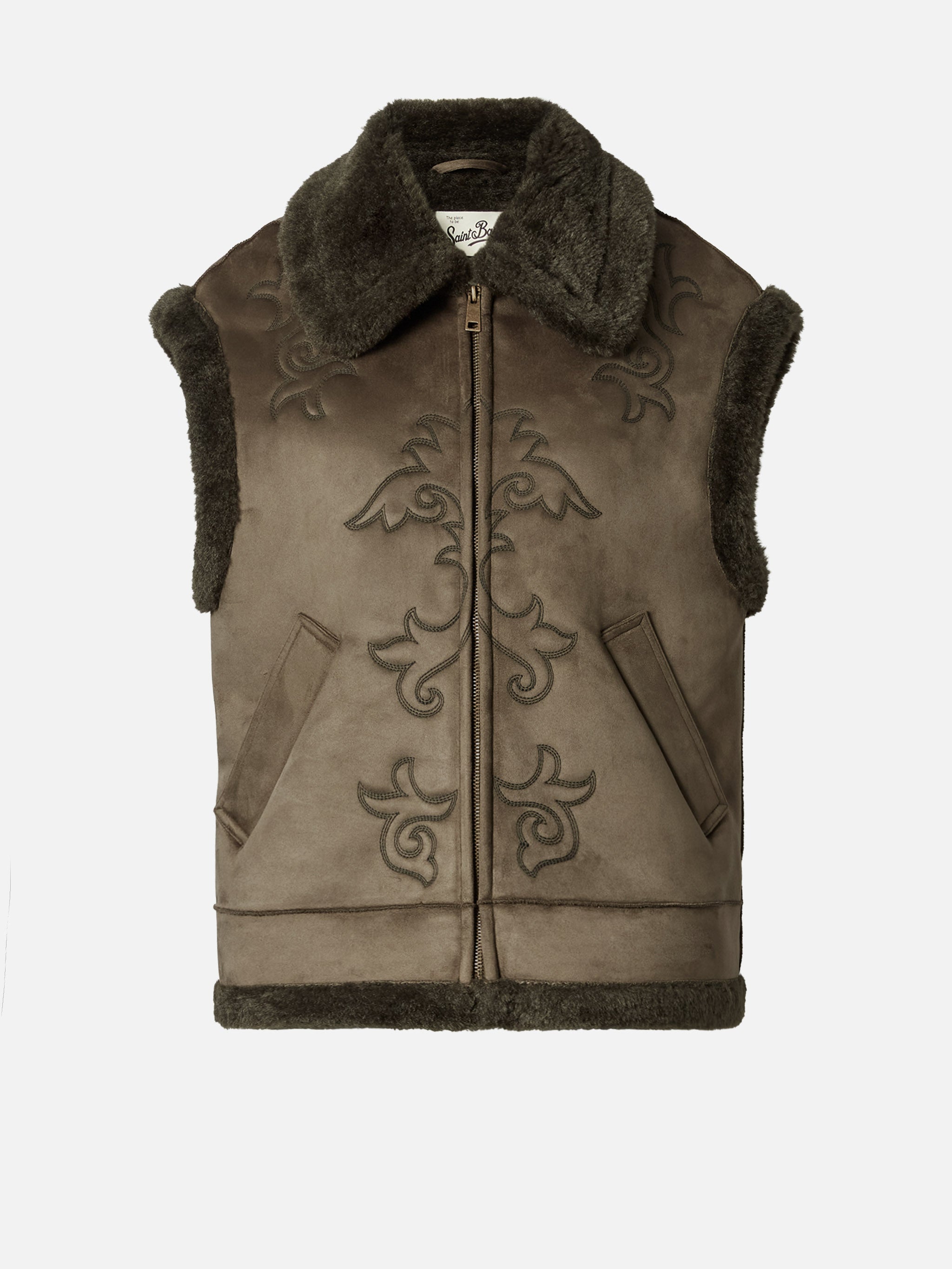 mc2-saint-barth-gilet-hesketh-in-eco-montone-military-green-con-ricamo-texano image 6