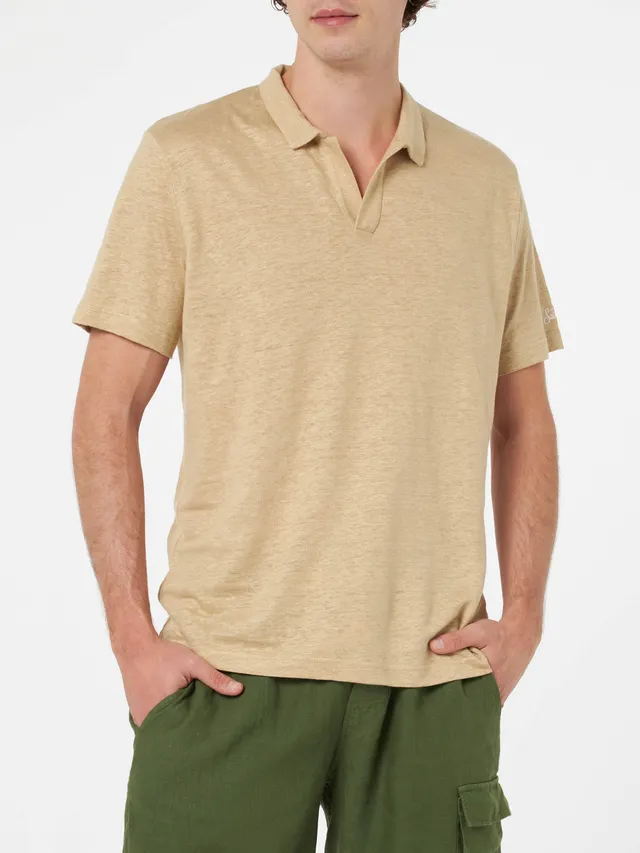 mc2-saint-barth-polo-fraser-senza-bottoni-in-lino-beige-uomo image 1