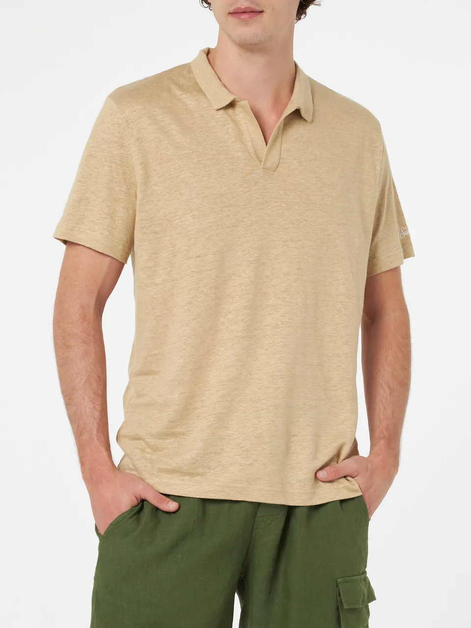 mc2-saint-barth-polo-fraser-senza-bottoni-in-lino-beige-uomo image 1
