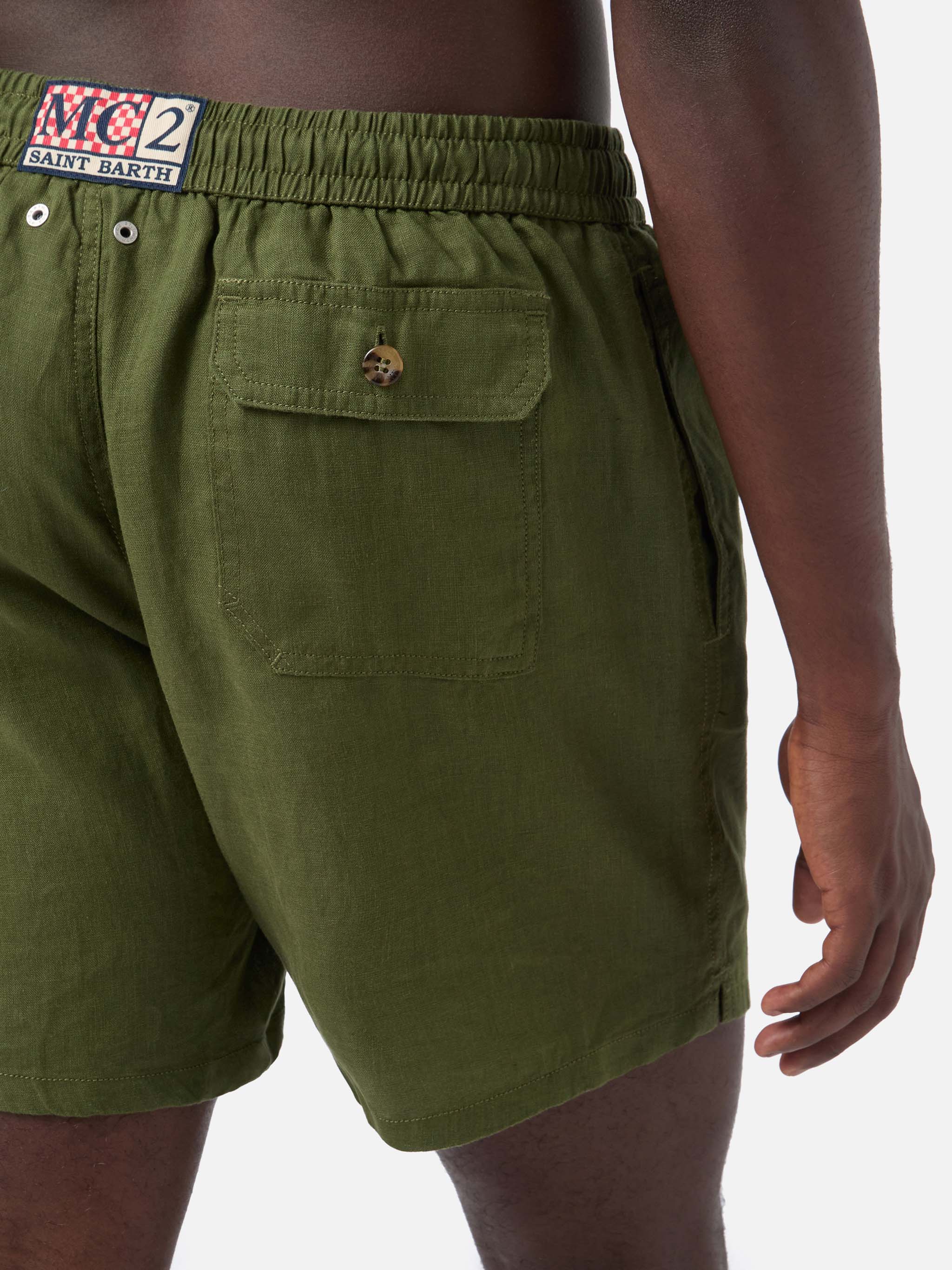 mc2-saint-barth-costume-mare-uomo-gustavia-in-lino-verde-militare-tinta-unita image 6