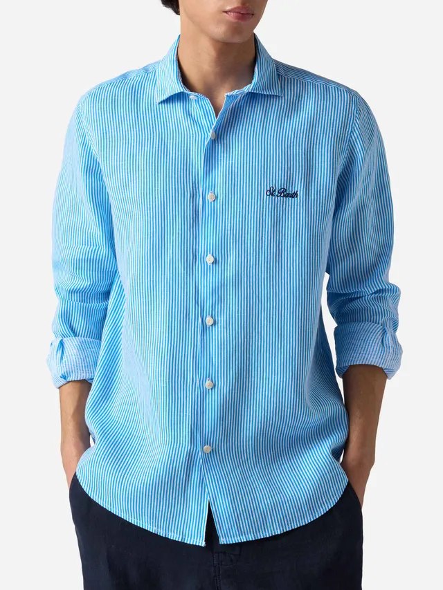 mc2-saint-barth-camicia-pamplona-in-lino-a-righe-turchese image 1