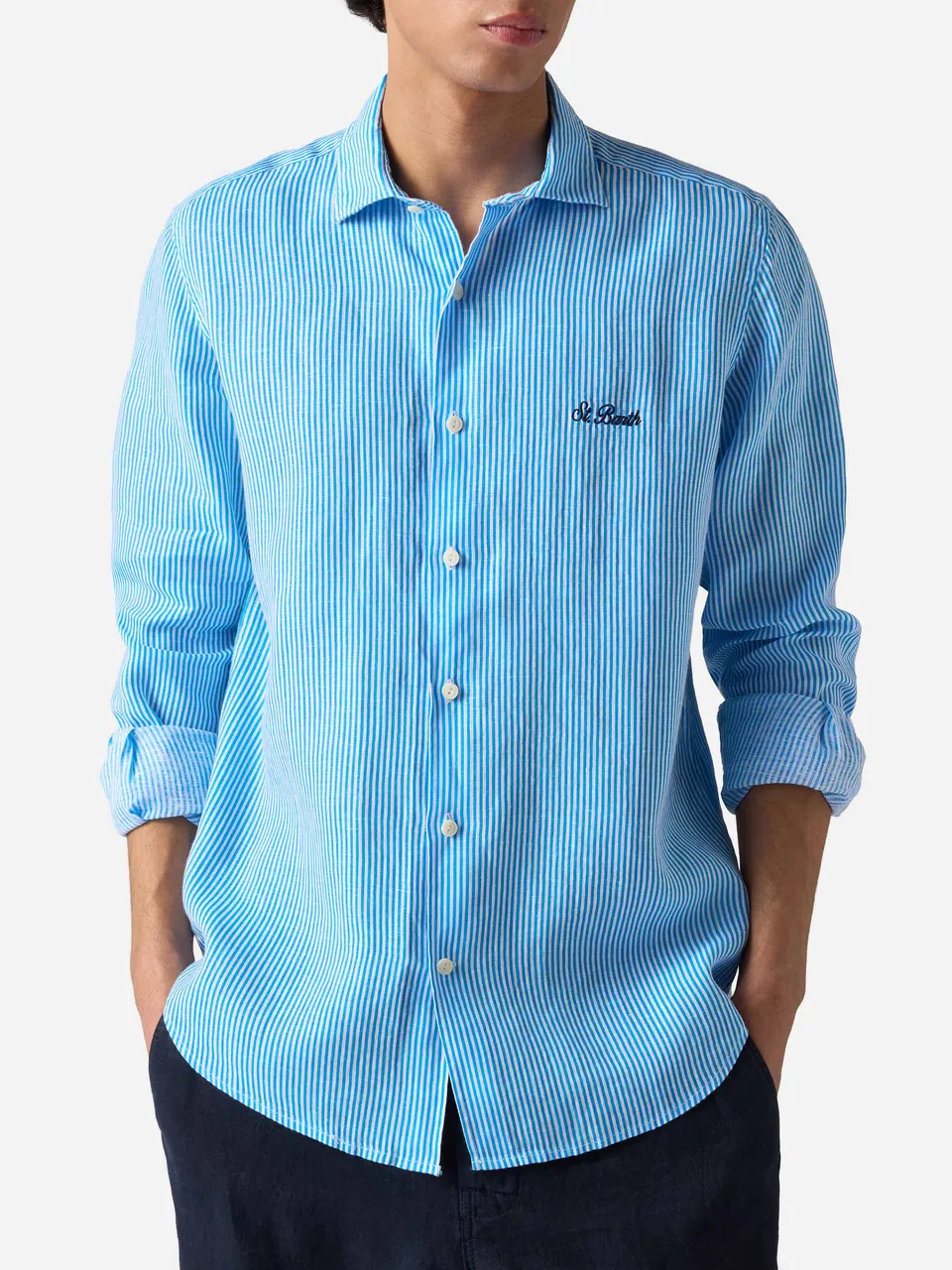mc2-saint-barth-camicia-pamplona-in-lino-a-righe-turchese image 1