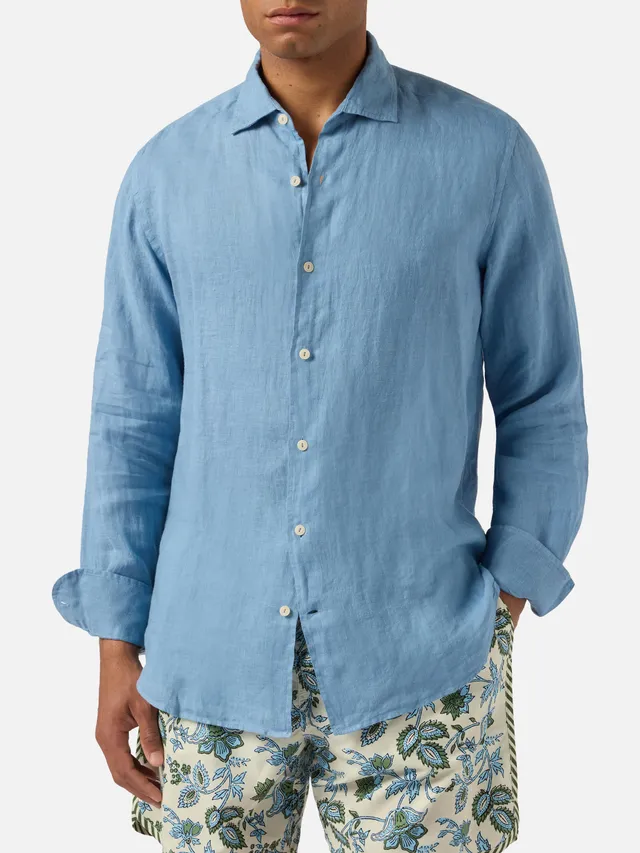 mc2-saint-barth-camicia-pamplona-uomo-in-lino-azzurro-polvere-tinta-unita image 1