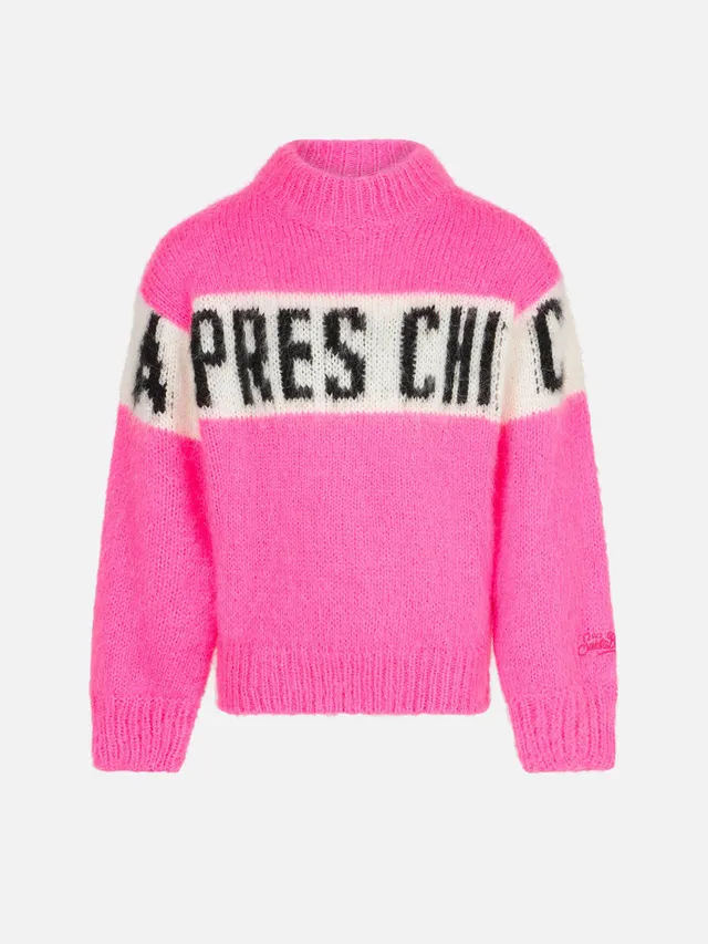 mc2-saint-barth-maglione-bambina-girocollo-garzato-rosa-scritta-apres-chic image 1
