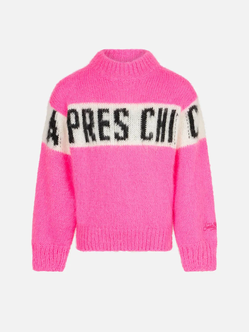 mc2-saint-barth-maglione-bambina-girocollo-garzato-rosa-scritta-apres-chic image 1