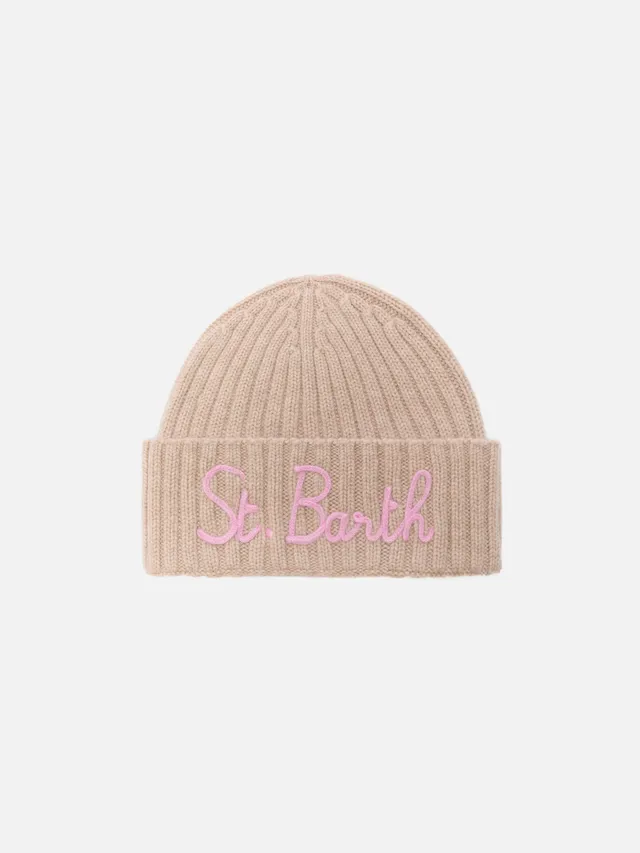 mc2-saint-barth-berretto-wengen-in-misto-cashmere-beige-con-ricamo-st-barth image 1