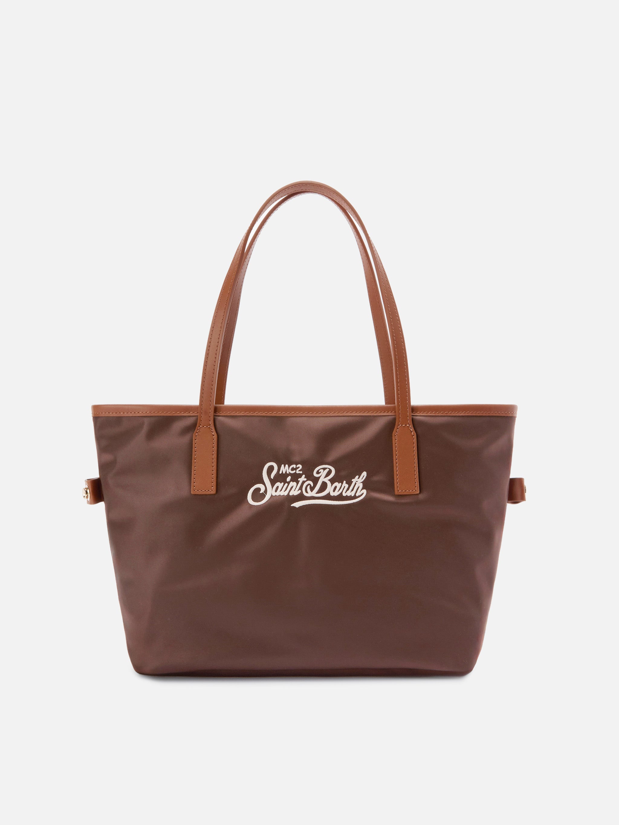 mc2-saint-barth-city-medium-borsa-in-nylon-marrone-con-logo-ricamato image 1