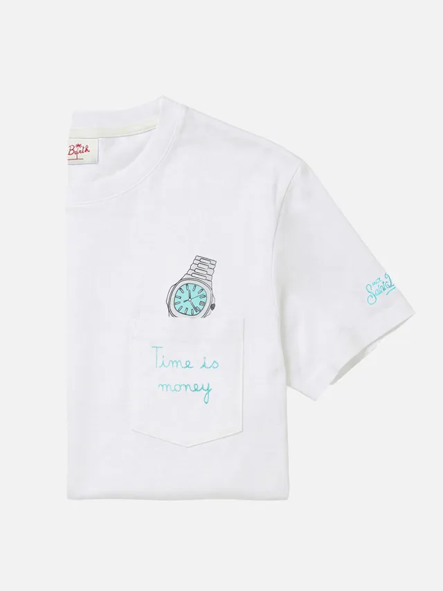 mc2-saint-barth-t-shirt-austin-uomo-bianca-cotone-time-is-money-orologio image 1