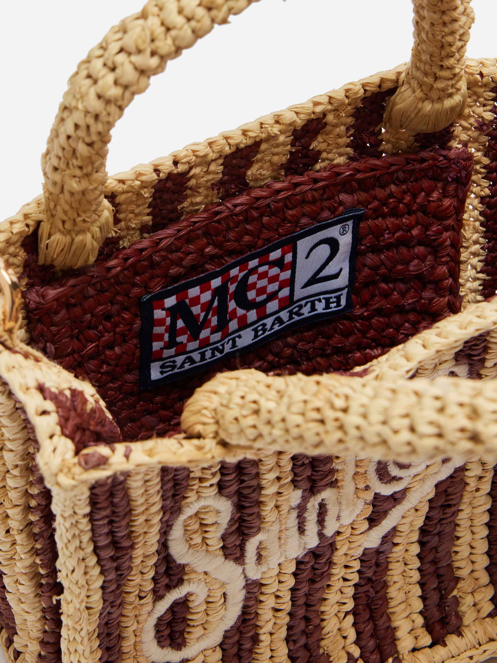 mc2-saint-barth-mini-vanity-borsa-rafia-a-righe-marroni-logo-ricamato image 6
