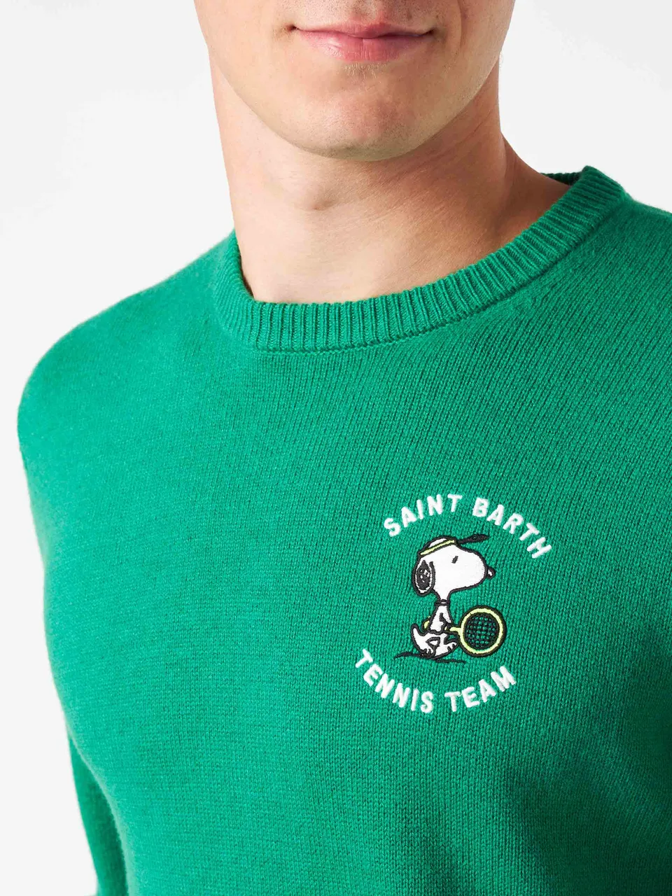 mc2-saint-barth-maglia-heron-uomo-verde-snoopy-tennis-jacquard-peanuts image 1