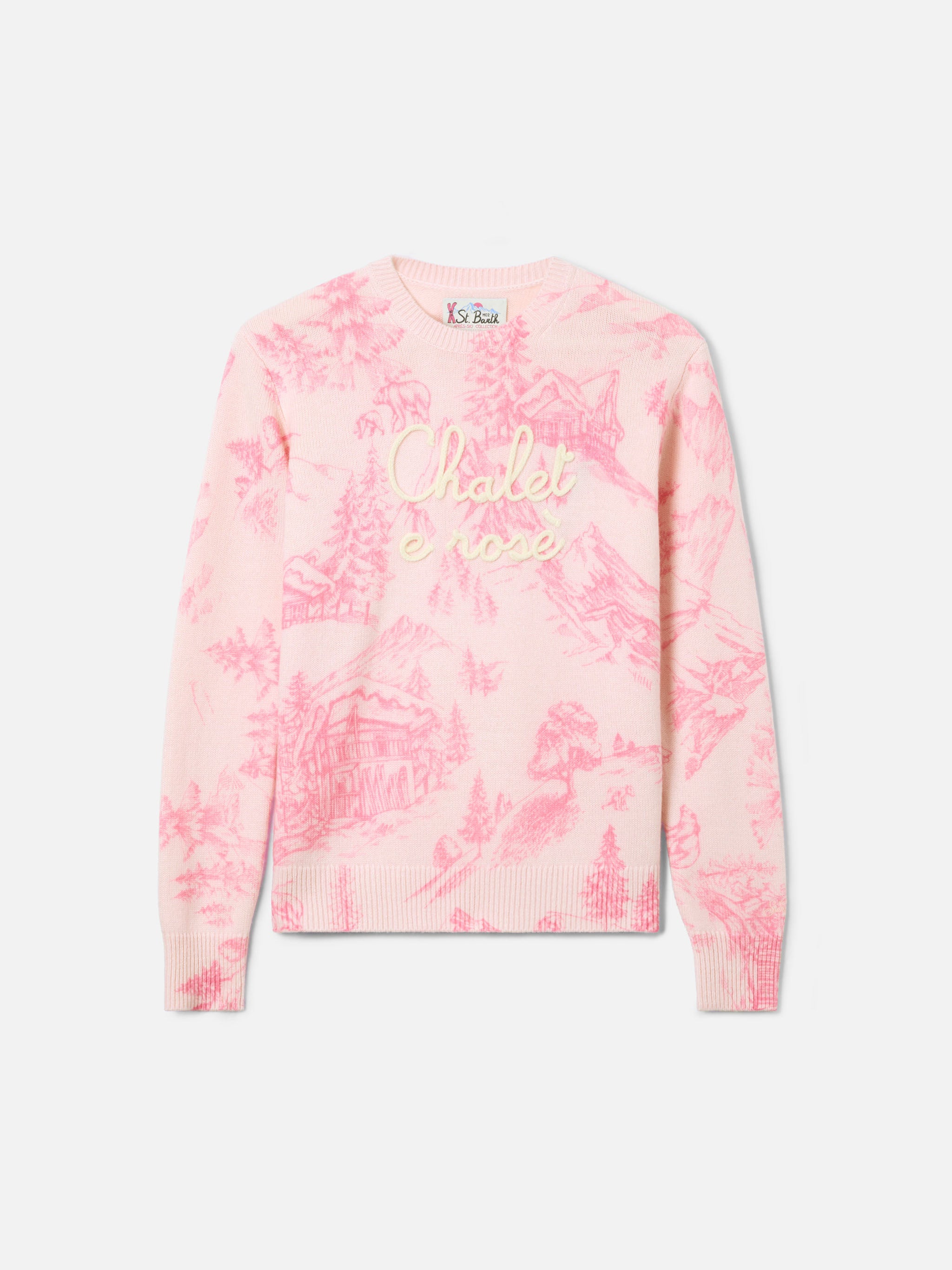 mc2-saint-barth-maglione-new-queen-donna-rosa-con-stampa-e-ricamo-chalet image 5