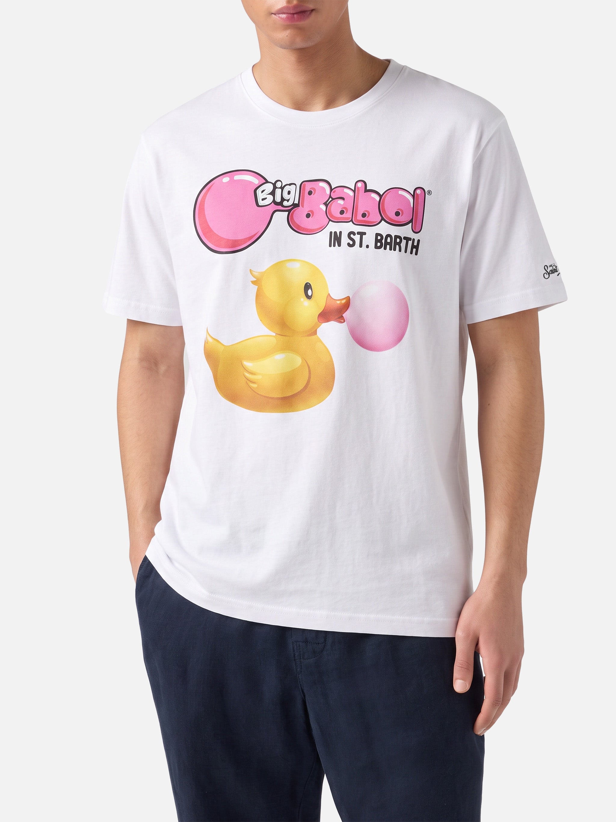 mc2-saint-barth-t-shirt-uomo-bianca-stampa-papera-big-babol-edizione-speciale image 2