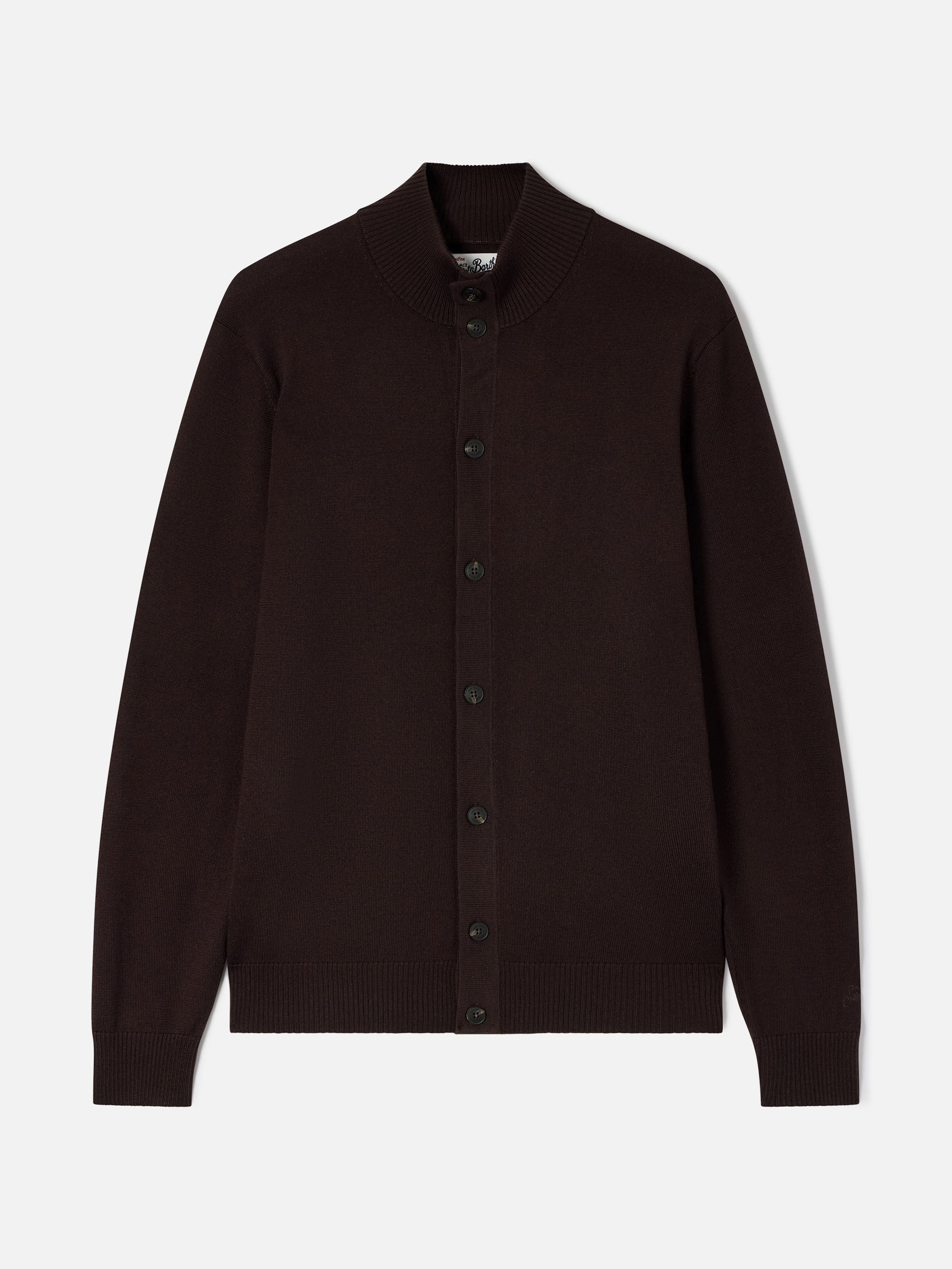 mc2-saint-barth-cardigan-savile-uomo-in-lana-merino-marrone-con-collo-alto-botto image 1