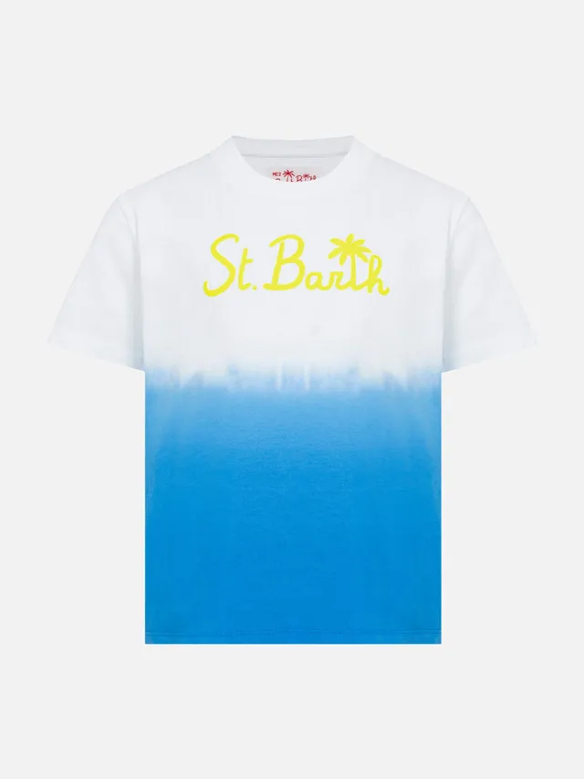 mc2-saint-barth-ecstasea-t-shirt-bambino-tie-dye-bianco-blu-ricamo-giallo-fluo image 1