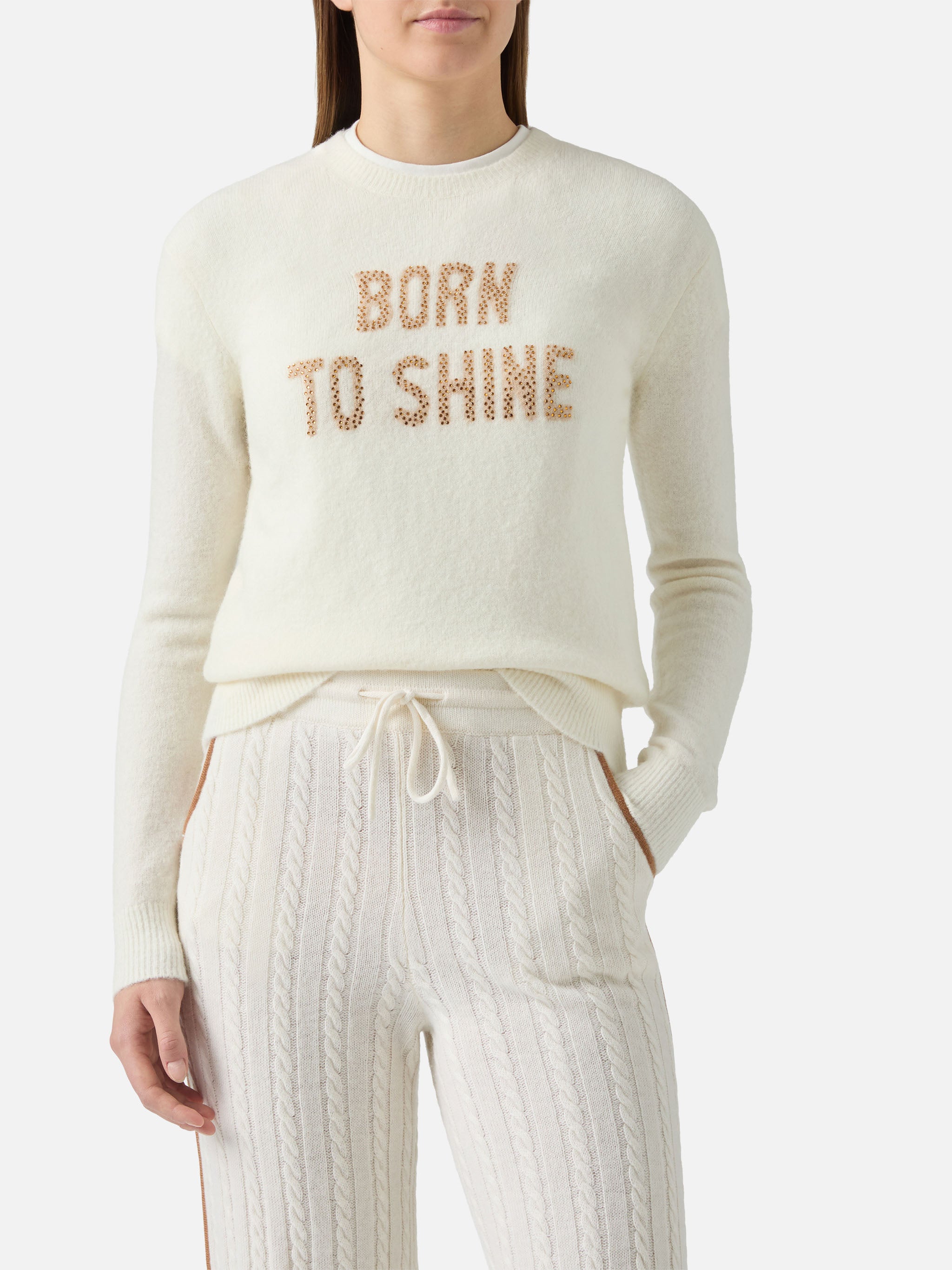 mc2-saint-barth-new-queen-maglia-donna-alpaca-merino-bianca-born-to-shine-strass image 1