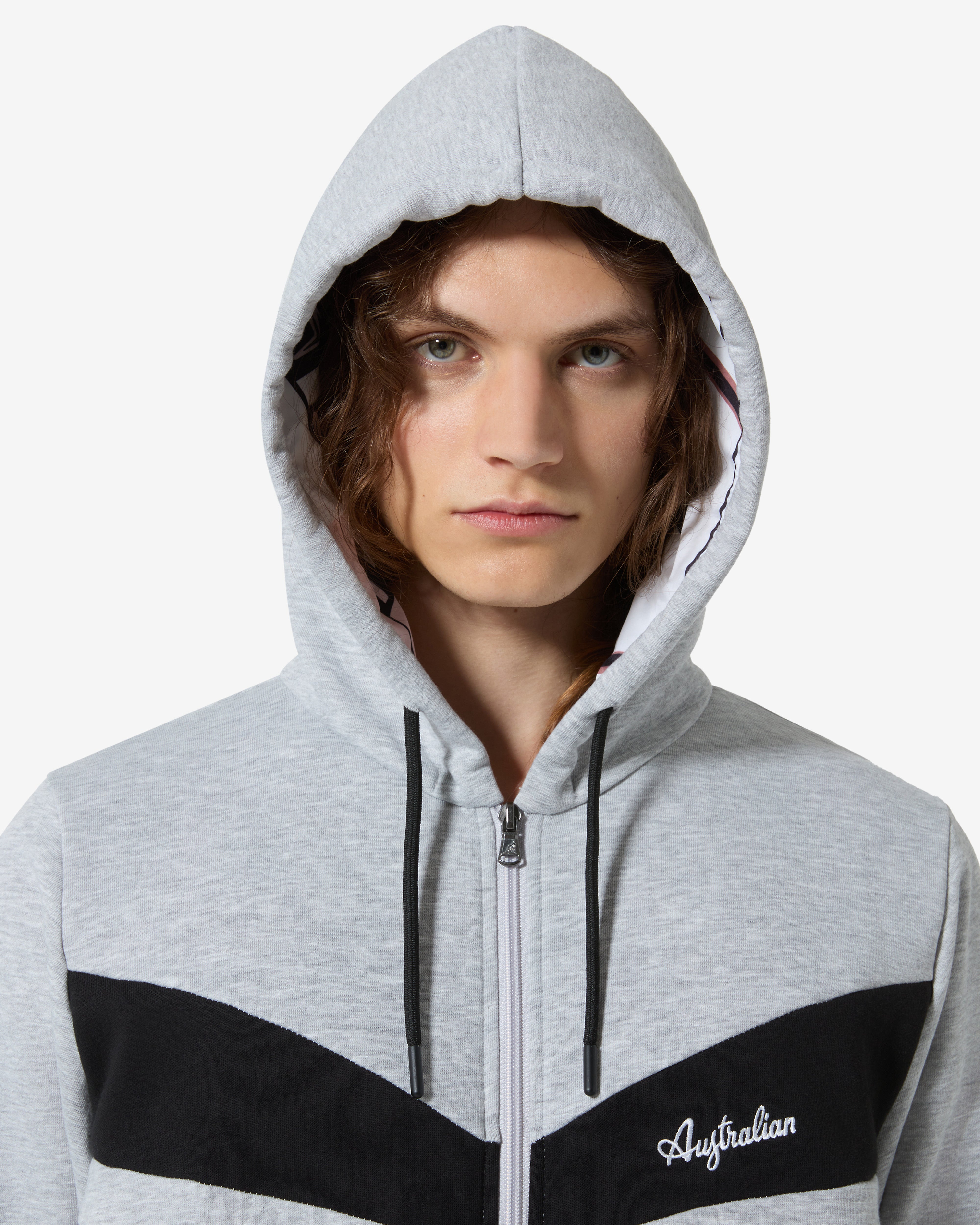 australian-raw-pink-track-jacket-grigio-melange-in-felpa-con-cappuccio image 3