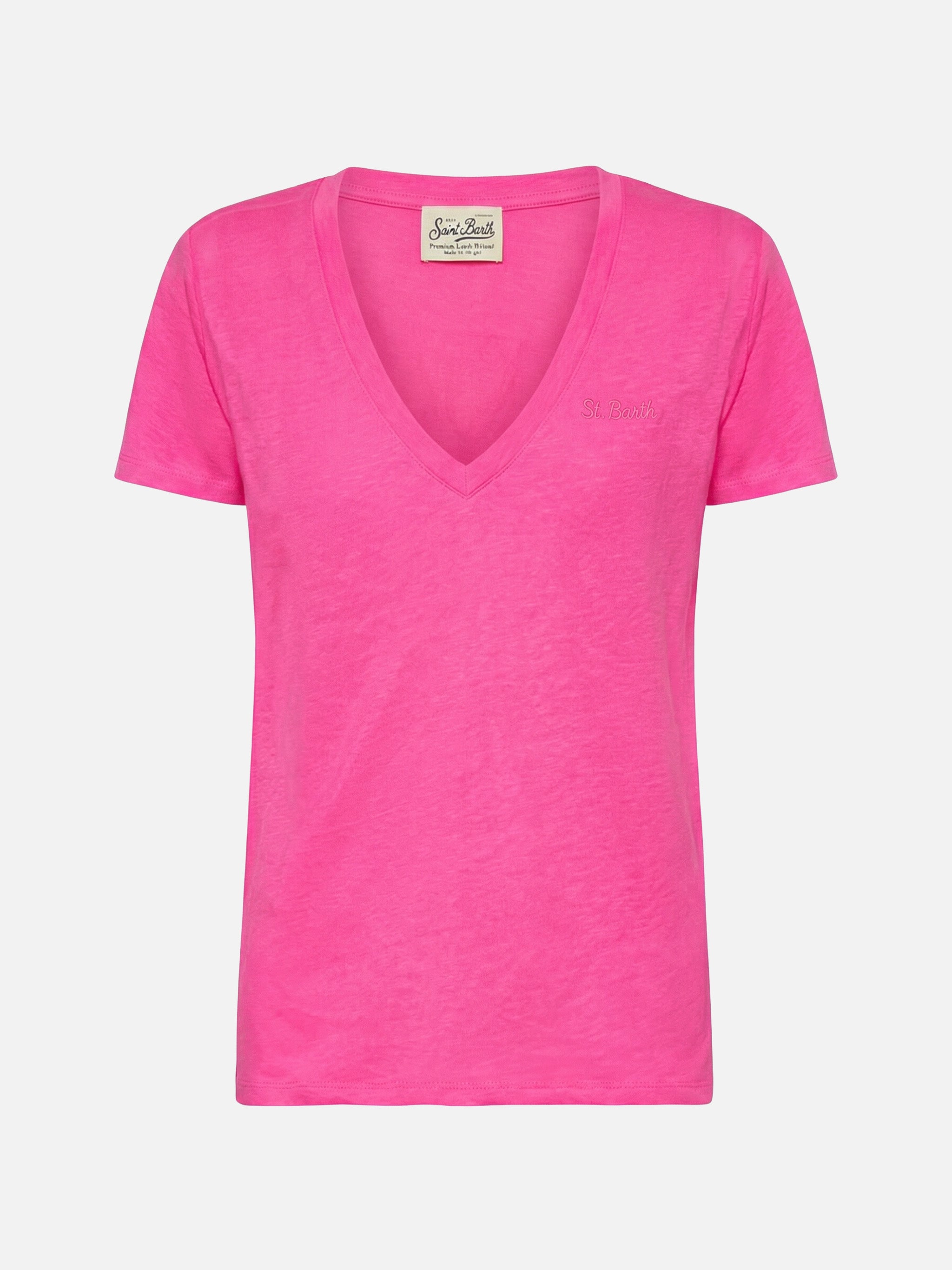 mc2-saint-barth-eloise-t-shirt-scollo-a-v-lino-rosa-fluo-donna image 3