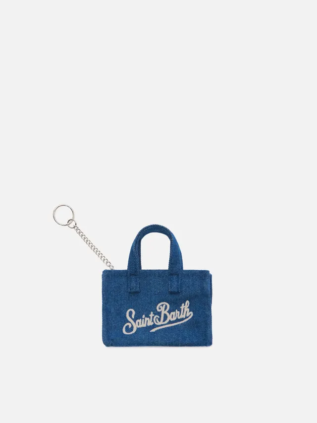 mc2-saint-barth-keychain-mini-borsa-in-denim-blu-con-logo image 1