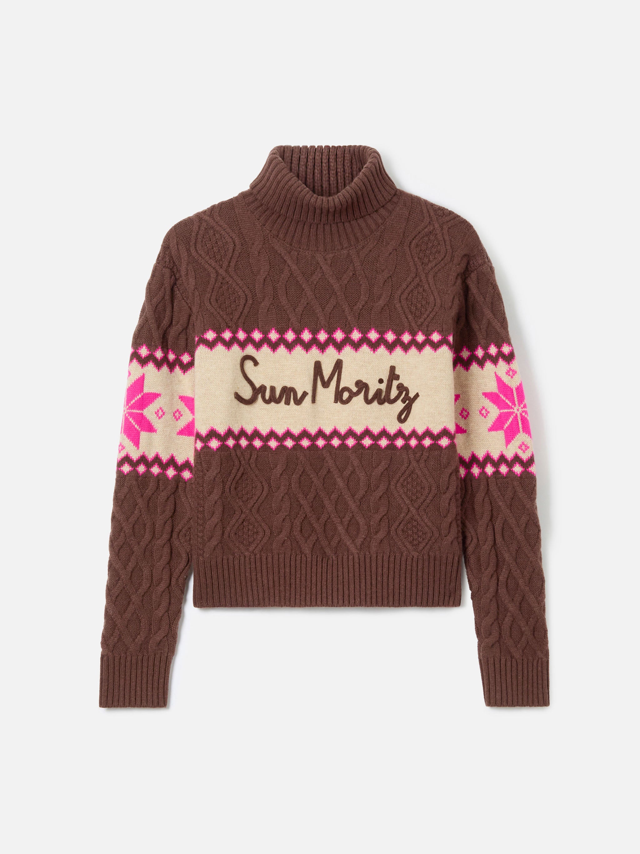 maglione-anton-mc2-saint-barth-intrecciato-marrone-con-collo-a-mezza-dolcevita image 5