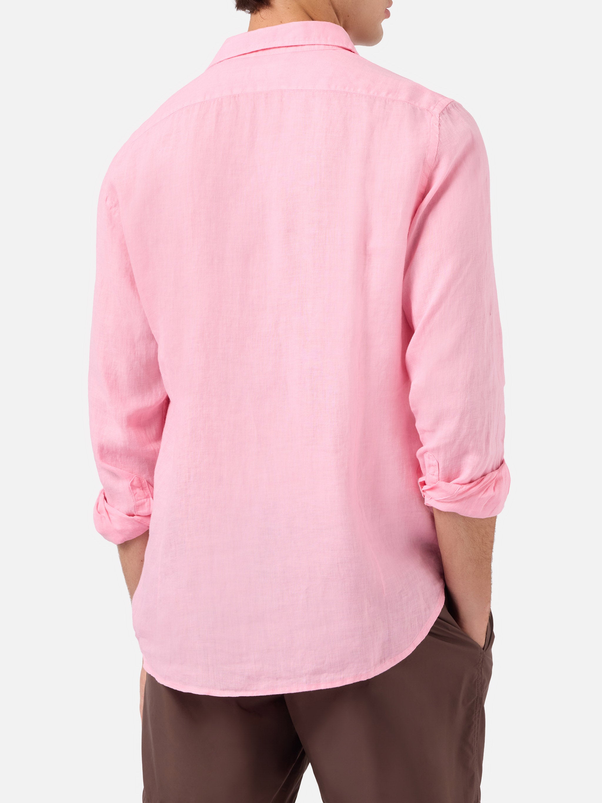 mc2-saint-barth-pamplona-camicia-in-puro-lino-rosa-tinta-unita-da-uomo-maniche-l image 3