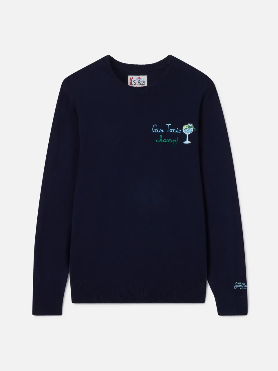 mc2-saint-barth-heron-maglione-girocollo-uomo-blu-ricamo-gin-tonic-champ image 1