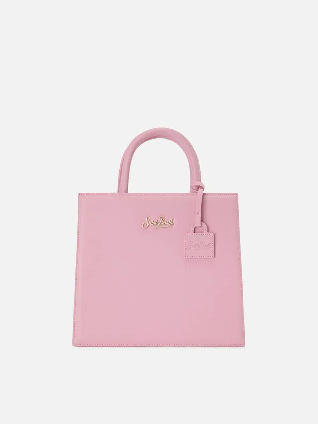 mc2-saint-barth-borsa-shop-midi-strutturata-in-pelle-liscia-rosa-con-targhetta-m image 1