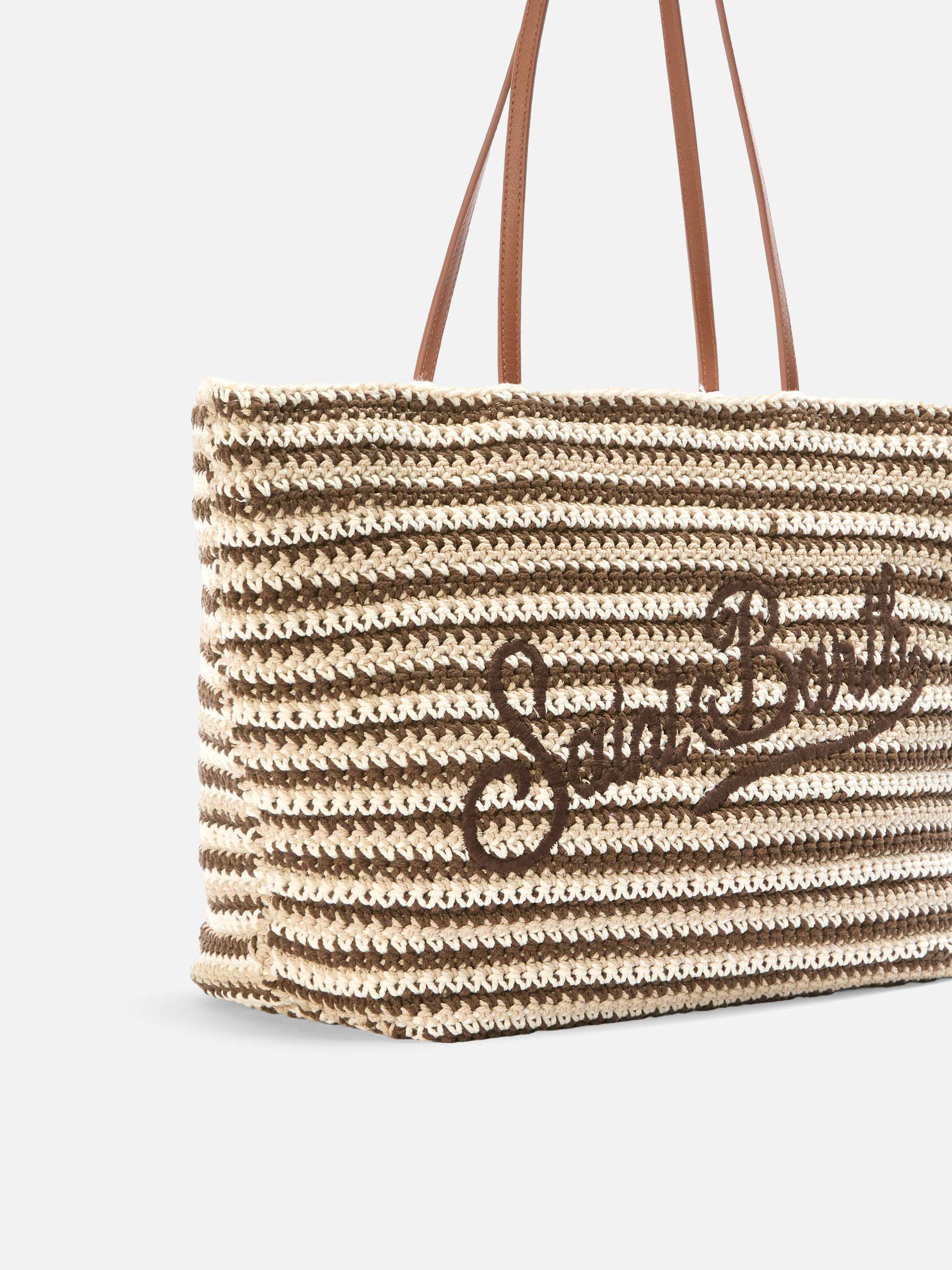 borsa-tote-mc2-saint-barth-crochet-a-righe-beige-e-marroni-con-logo-ricamato image 3
