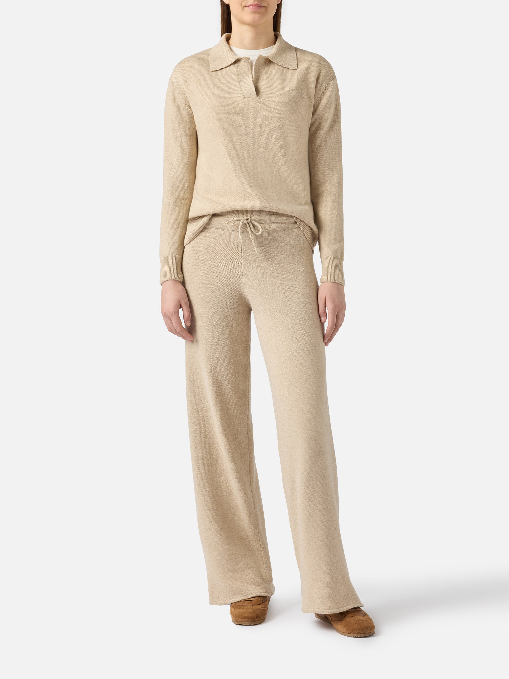 mc2-saint-barth-maglione-eze-donna-in-misto-cashmere-beige-collo-polo image 5