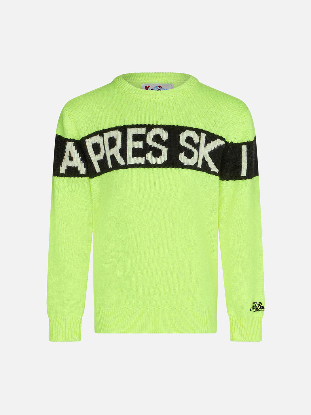 maglione-bambino-mc2-saint-barth-girocollo-scritta-apres-ski-giallo-fluo-misto-c image 1