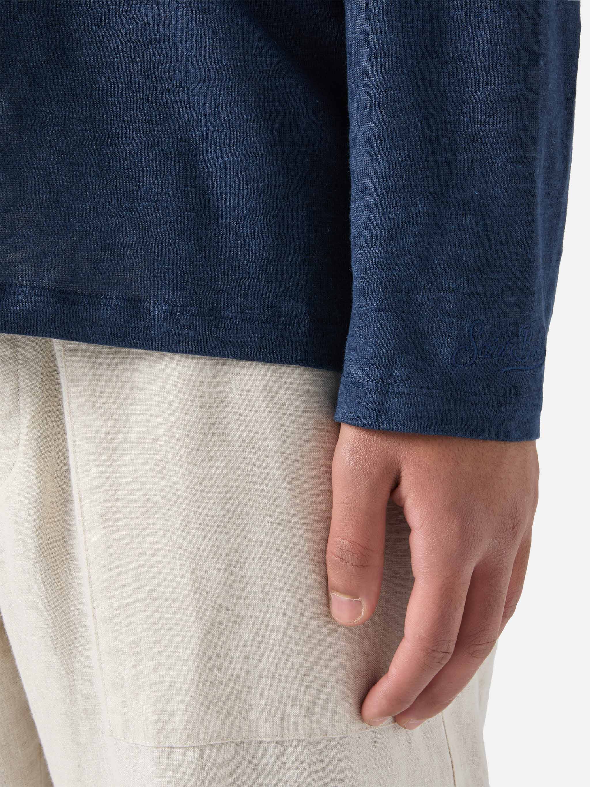 mc2-saint-barth-t-shirt-ecstasea-uomo-in-lino-blu-navy-tinta-unita-con-tasca image 5