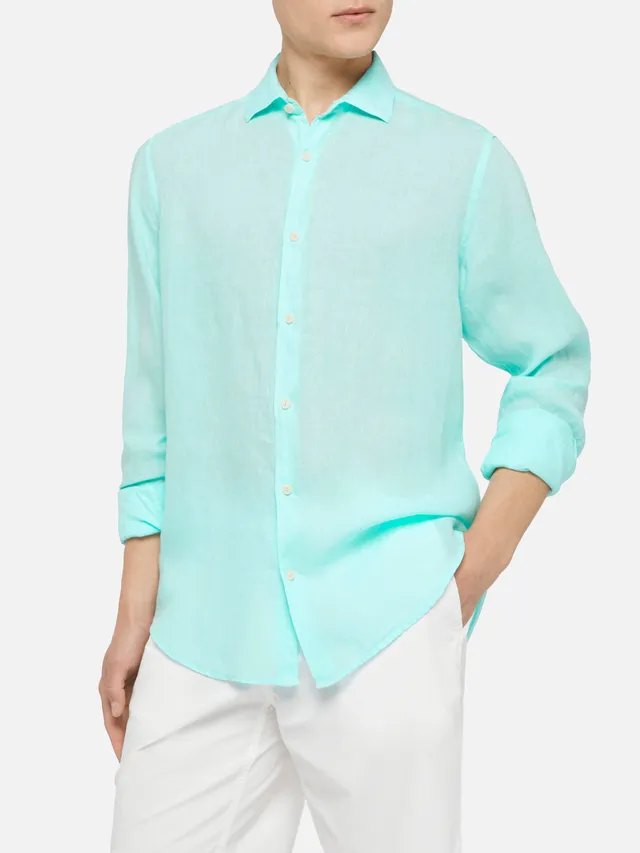 camicia-uomo-mc2-saint-barth-pamplona-in-lino-verde-acqua-con-vestibilit-regolar image 1