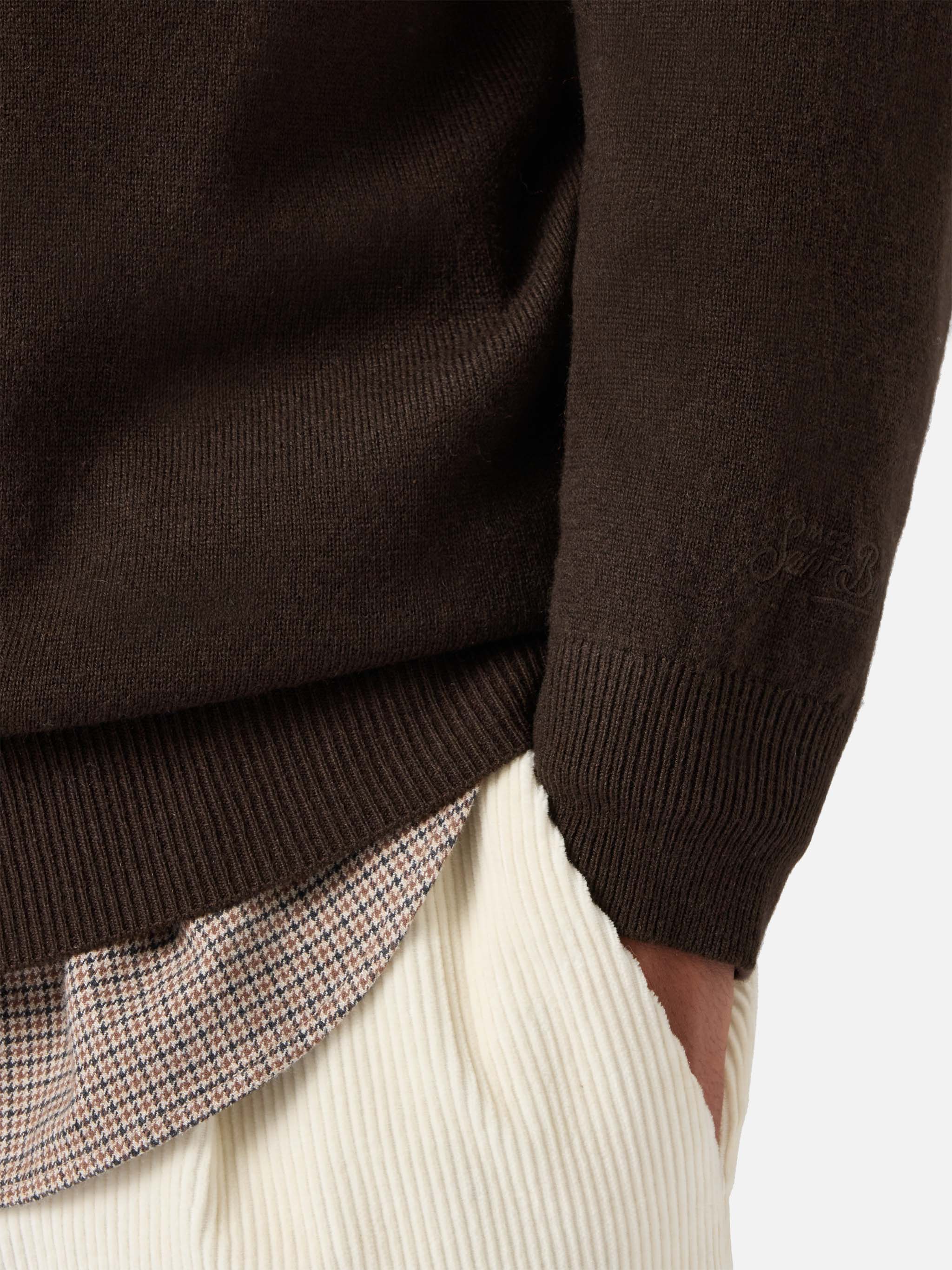 mc2-saint-barth-maglione-girocollo-regent-in-lana-merino-e-cashmere-marrone-da-u image 3