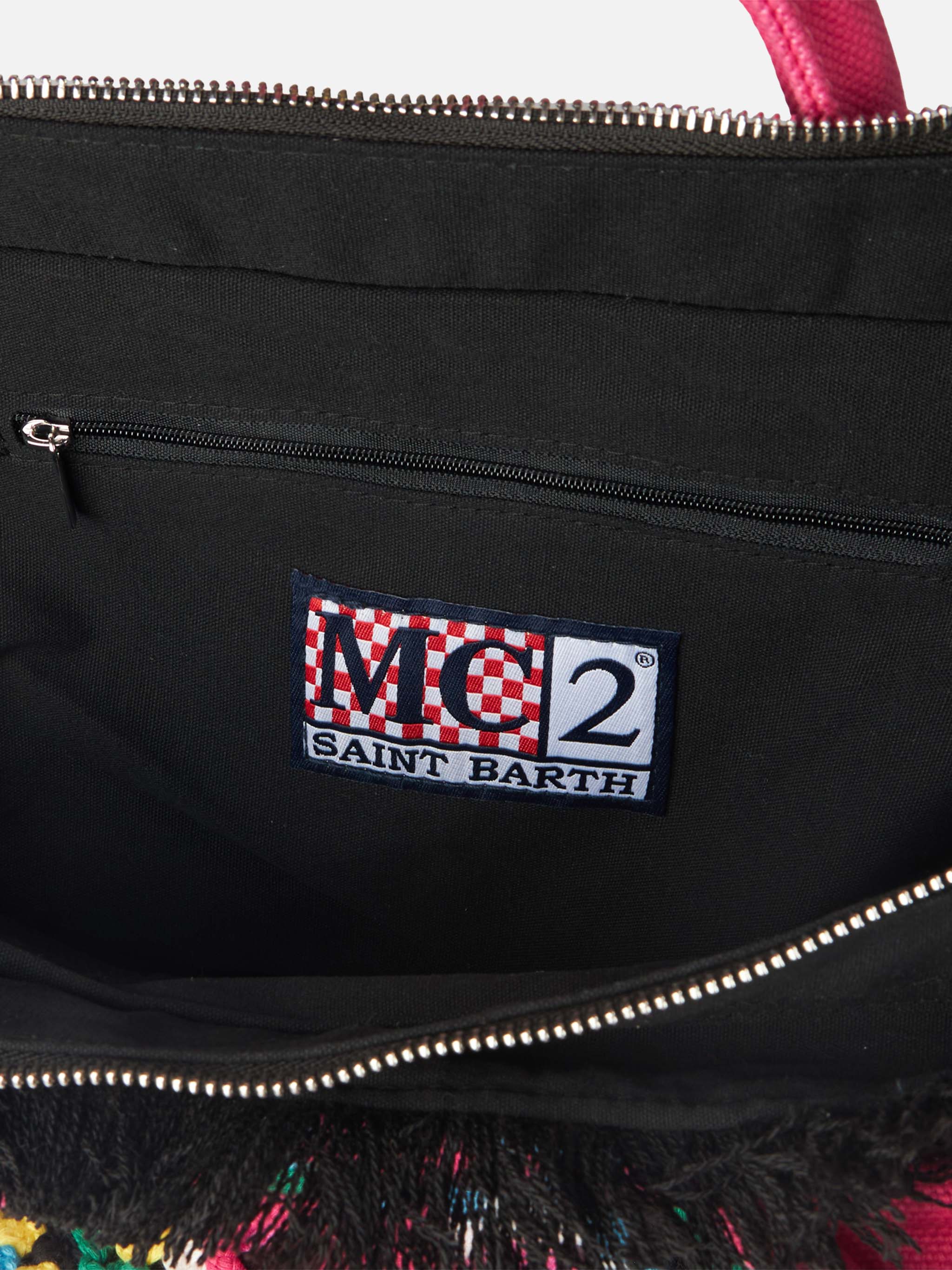 mc2-saint-barth-borsa-tote-a-spalla-uncinetto-nera-multicolore-con-frange-40x32x image 5
