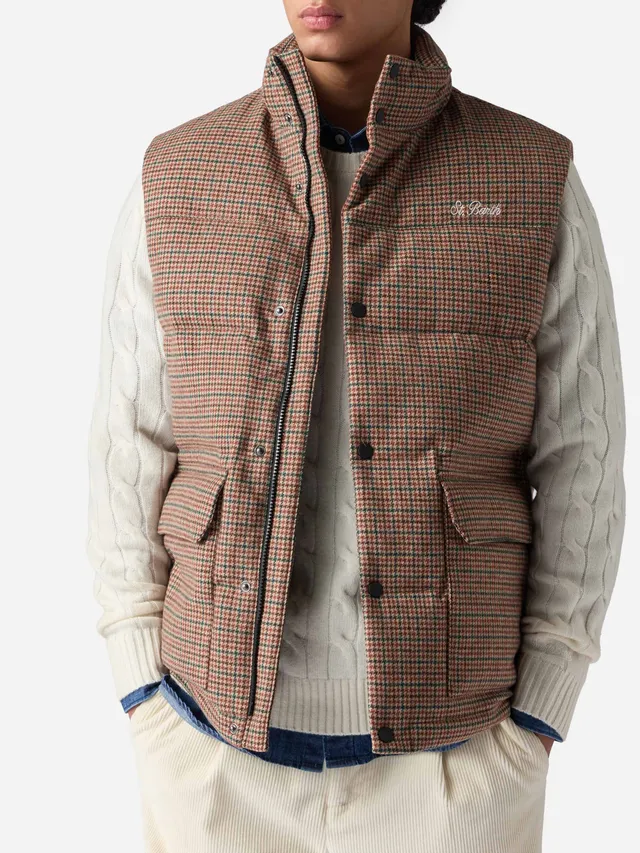 mc2-saint-barth-thunder-gilet-imbottito-in-piuma-uomo-stampa-pied-de-poule-verde image 1