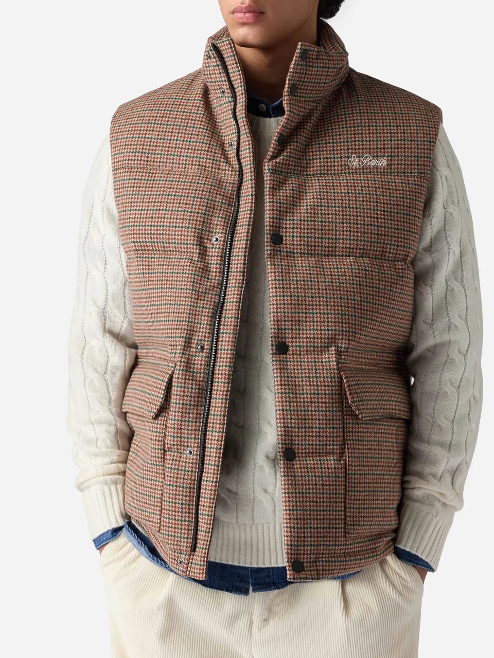 mc2-saint-barth-thunder-gilet-imbottito-in-piuma-uomo-stampa-pied-de-poule-verde image 1