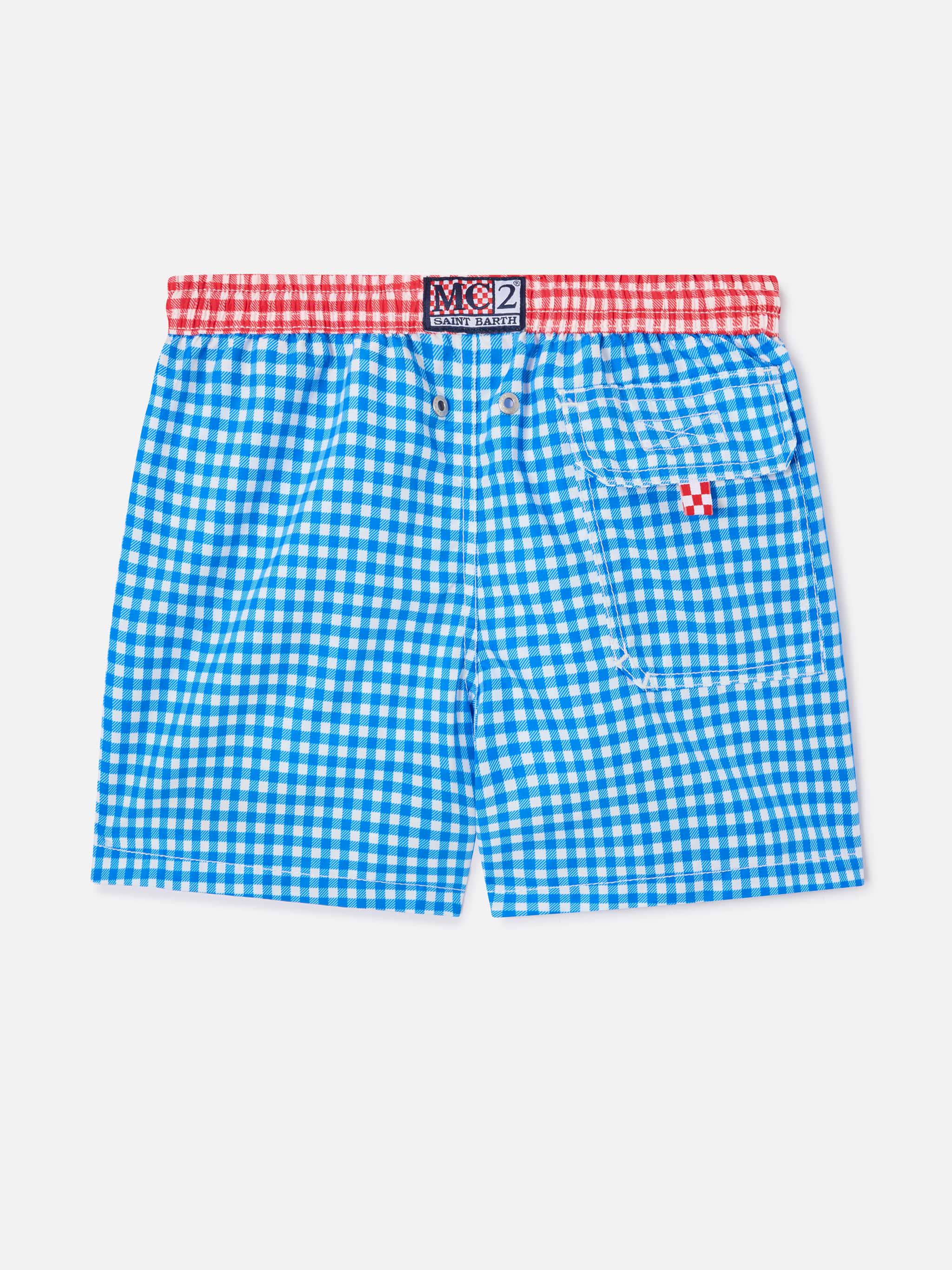 mc2-saint-barth-costume-da-bagno-bambino-vichy-blu-con-bordino-rosso image 2