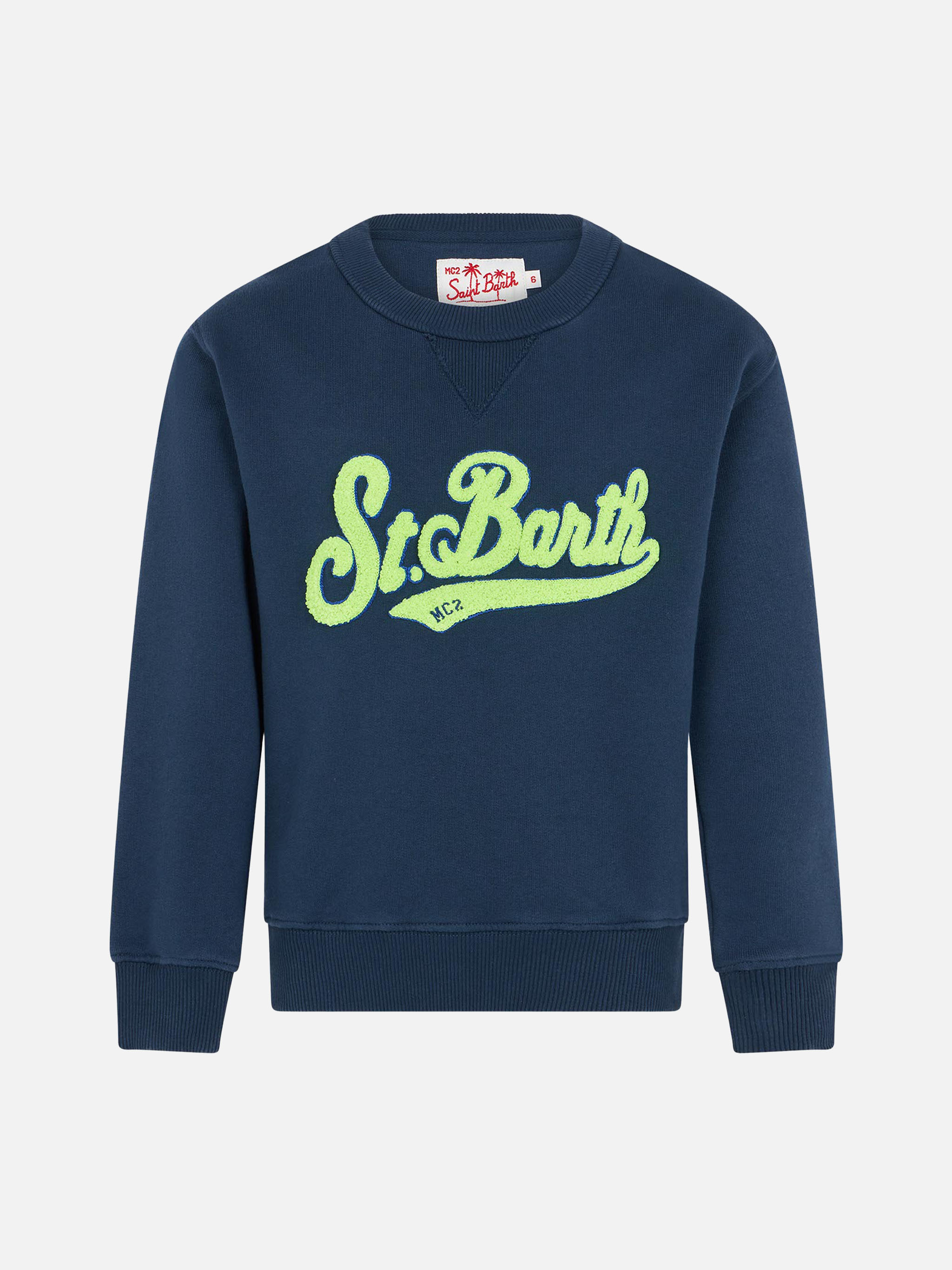 mc2-saint-barth-felpa-bambino-in-cotone-blu-con-patch-st-barth-gialla image 1