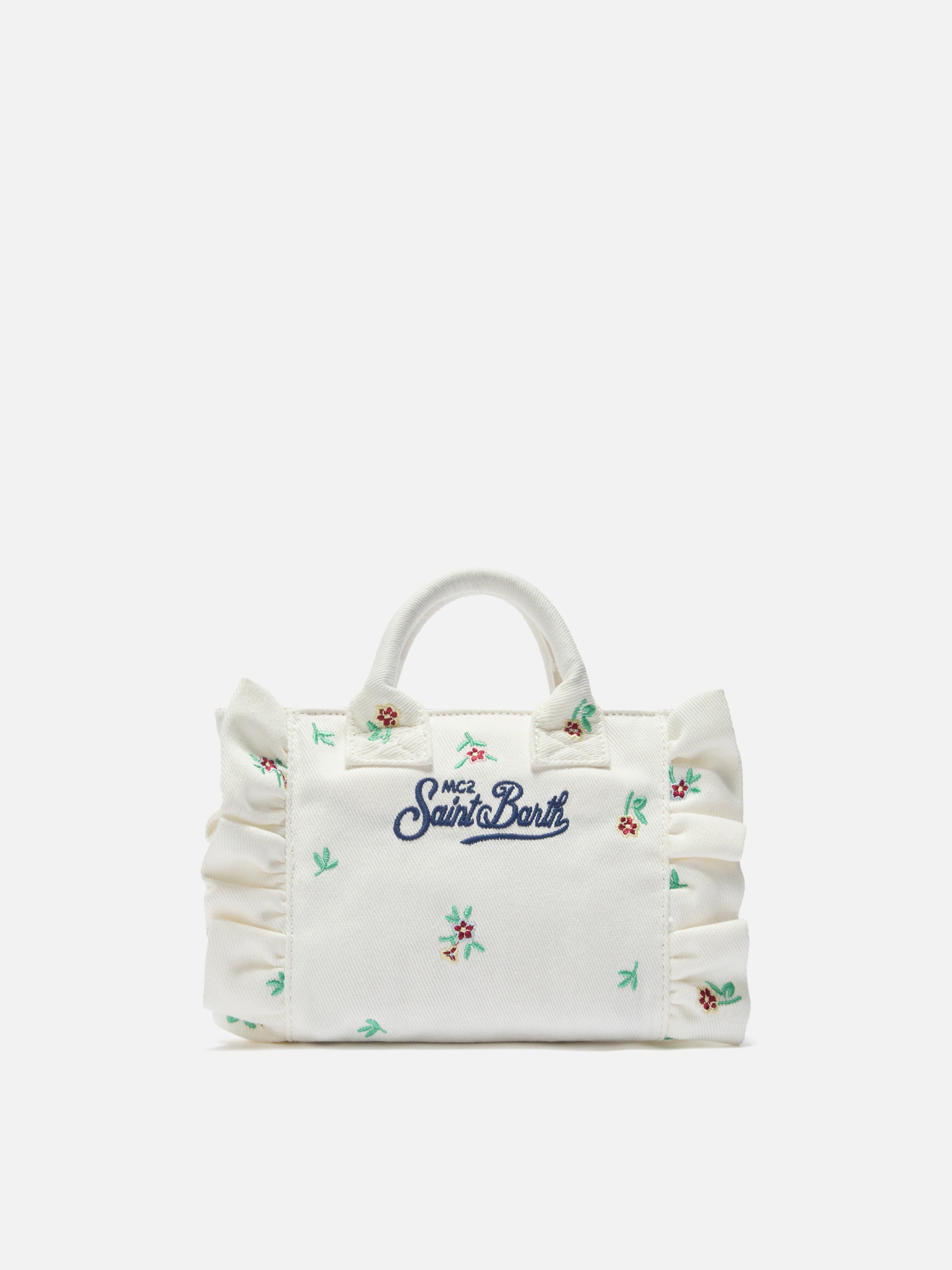 mc2-saint-barth-vanity-mini-volant-borsa-denim-bianca-fiori-ricamati image 4