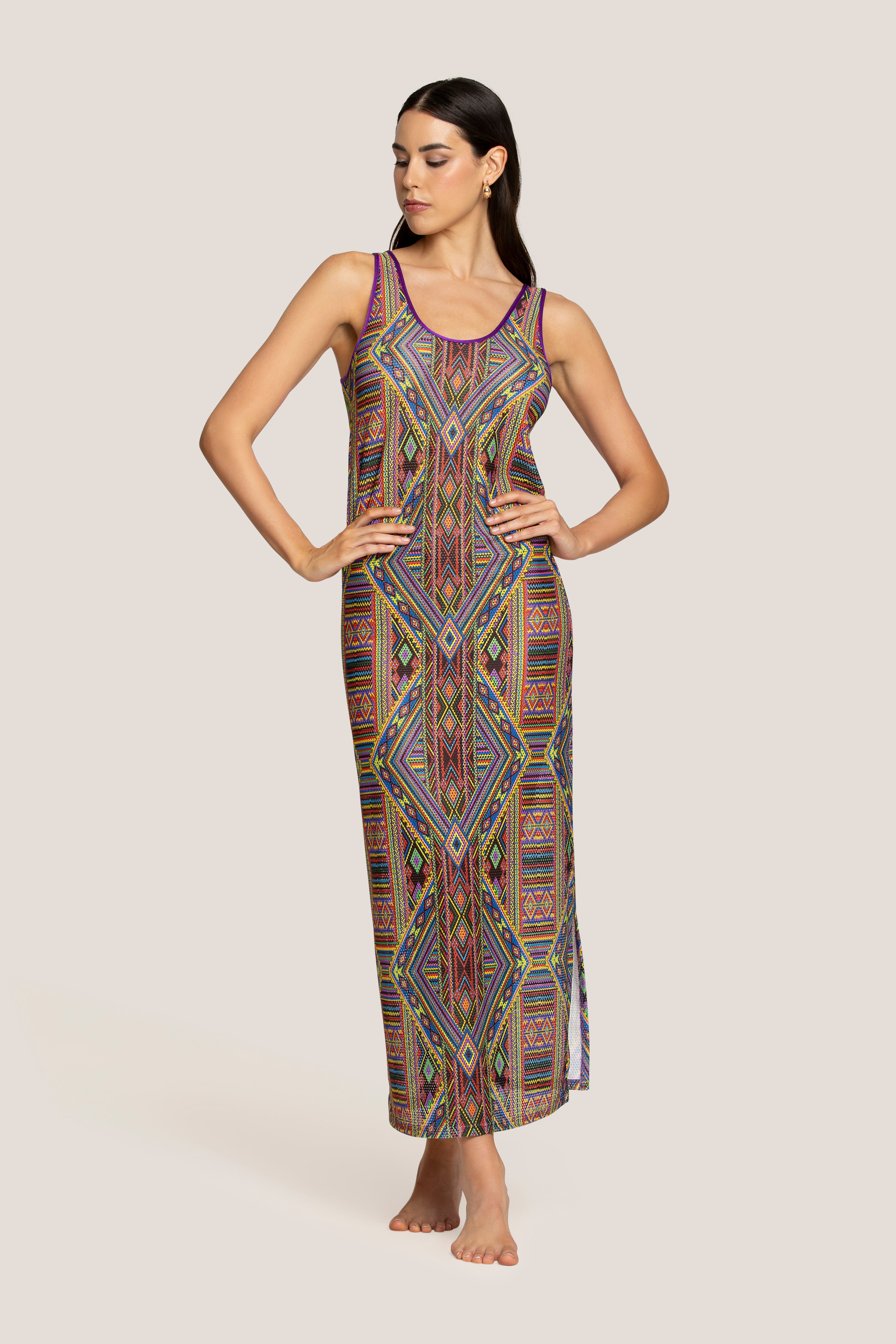 4giveness-abito-canotta-masai-colors-donna-con-spacco image 1