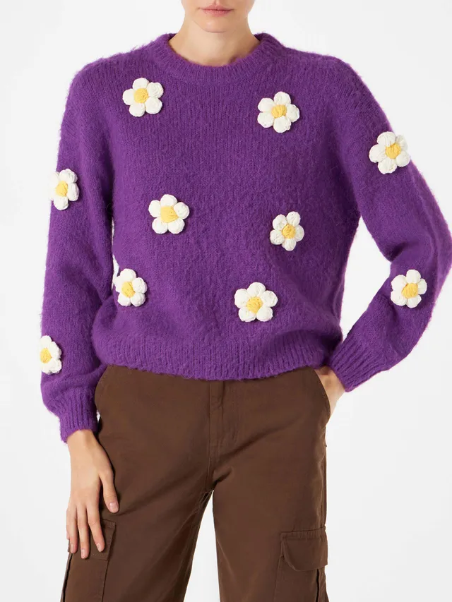 mc2-saint-barth-danya-soft-maglione-girocollo-viola-con-applicazioni-margherite image 1