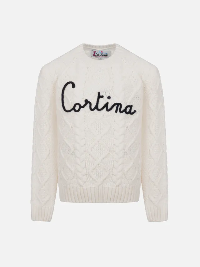 mc2-saint-barth-malmo-maglione-bambina-bianco-trecce-ricamo-cortina image 1